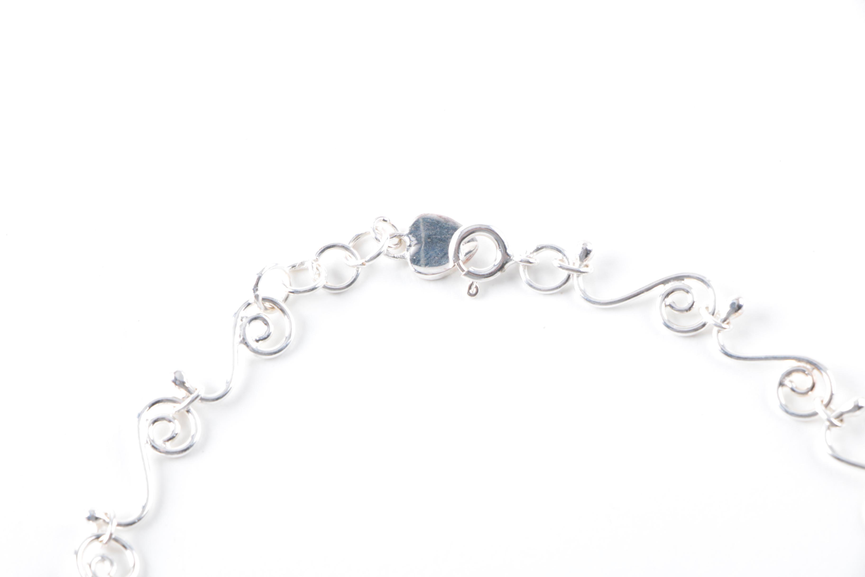 Sterling Silver Anklet and Bracelet Including Sapphire and Diamond