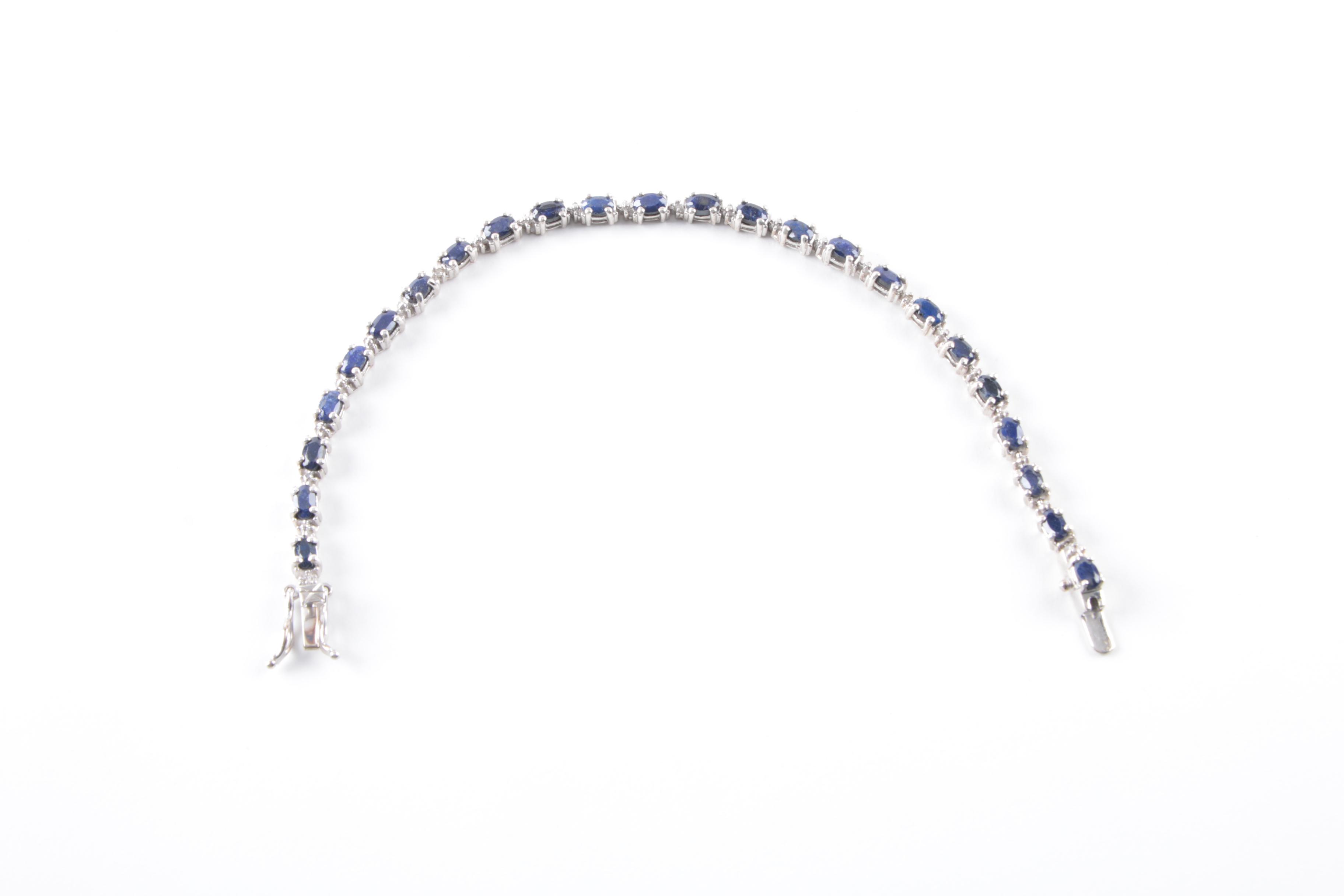 Sterling Silver Anklet and Bracelet Including Sapphire and Diamond