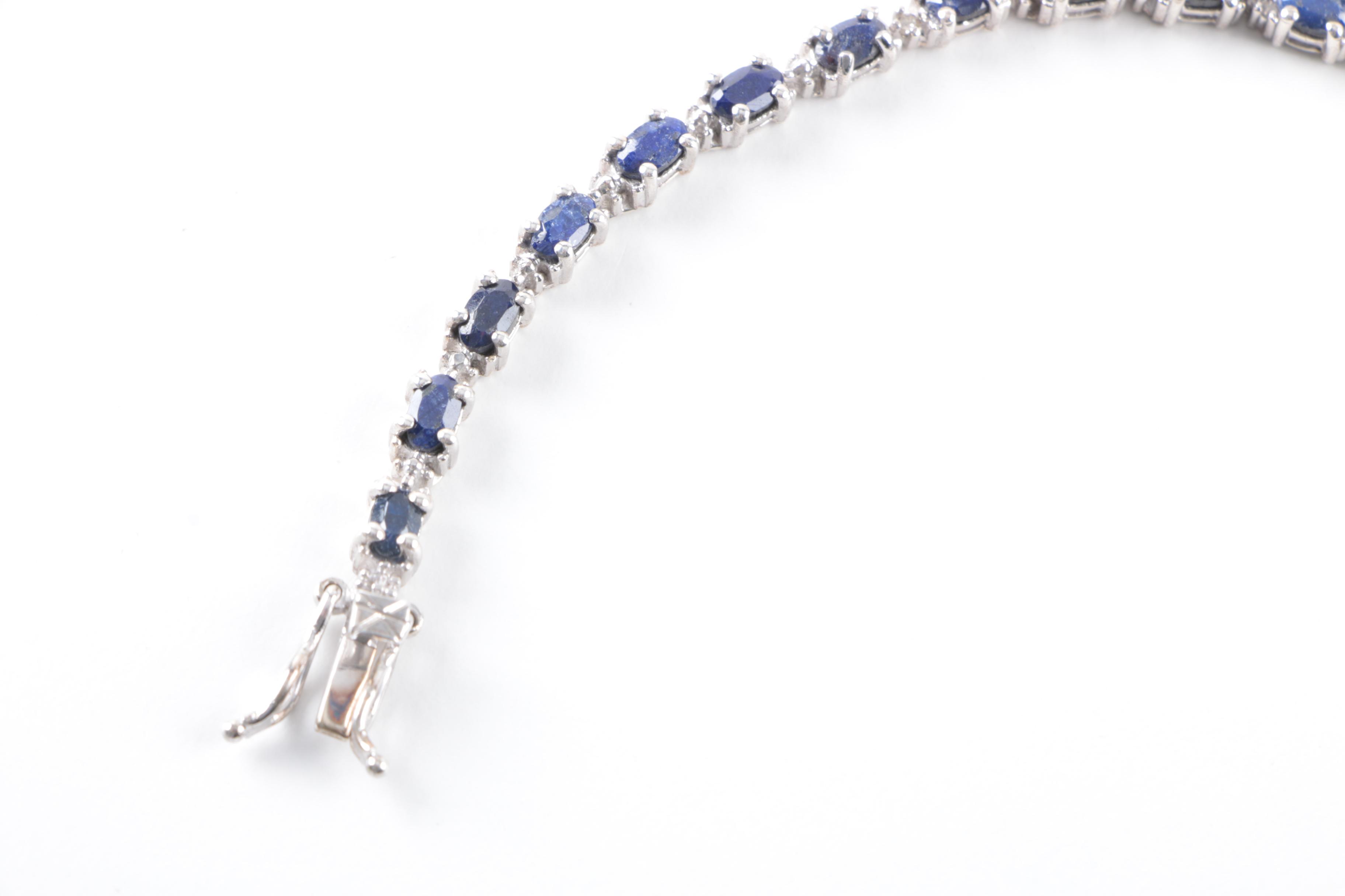 Sterling Silver Anklet and Bracelet Including Sapphire and Diamond