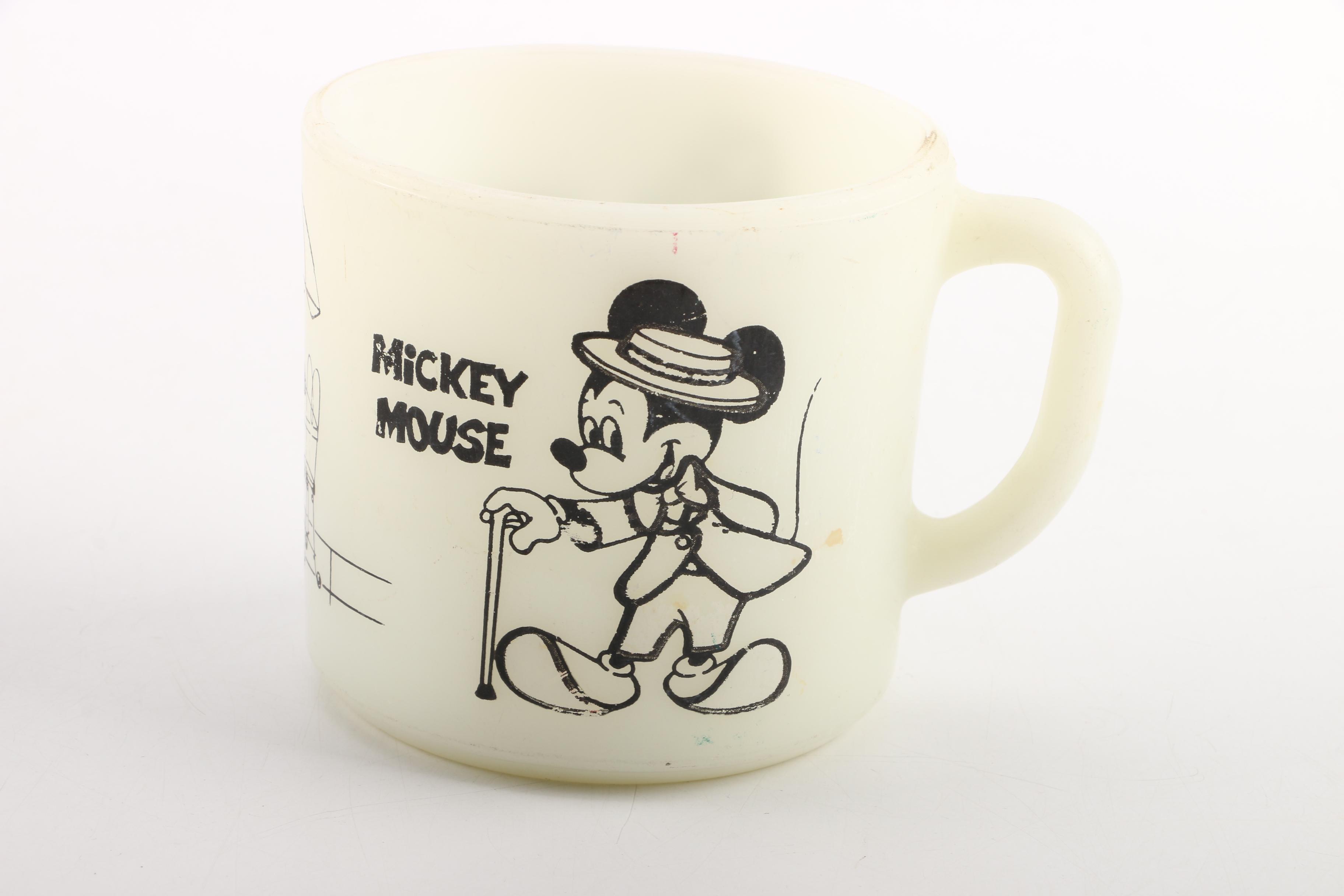 Vintage Comic Character Drinking Mugs Including Mickey and Minnie Mouse