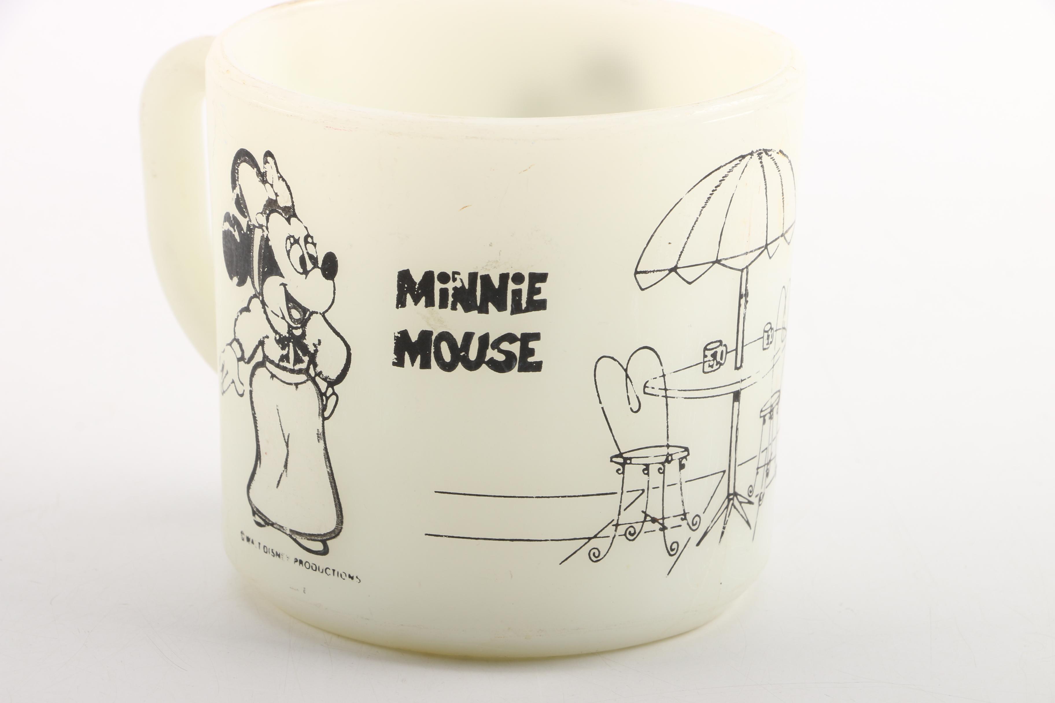Vintage Comic Character Drinking Mugs Including Mickey and Minnie Mouse