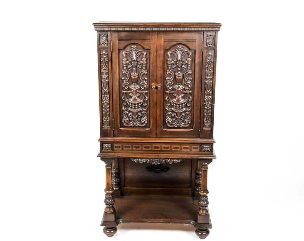Vintage Jacobean Style Walnut Radio Cabinet