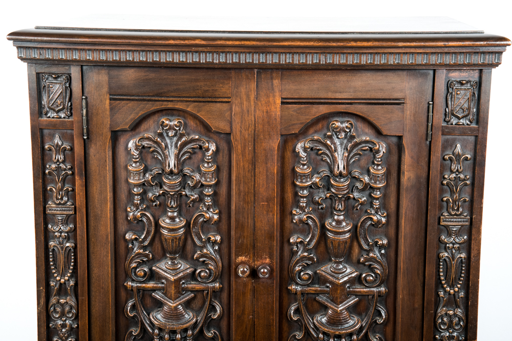 Vintage Jacobean Style Walnut Radio Cabinet