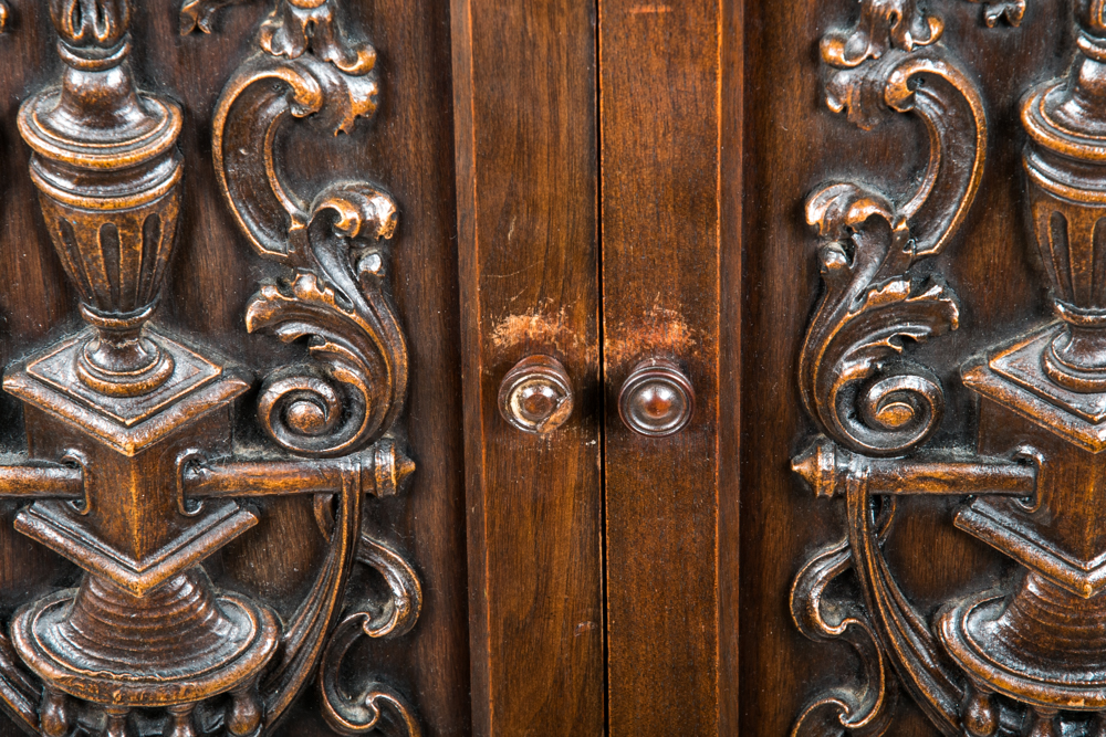 Vintage Jacobean Style Walnut Radio Cabinet