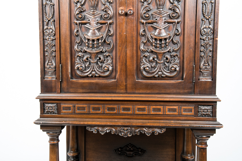 Vintage Jacobean Style Walnut Radio Cabinet