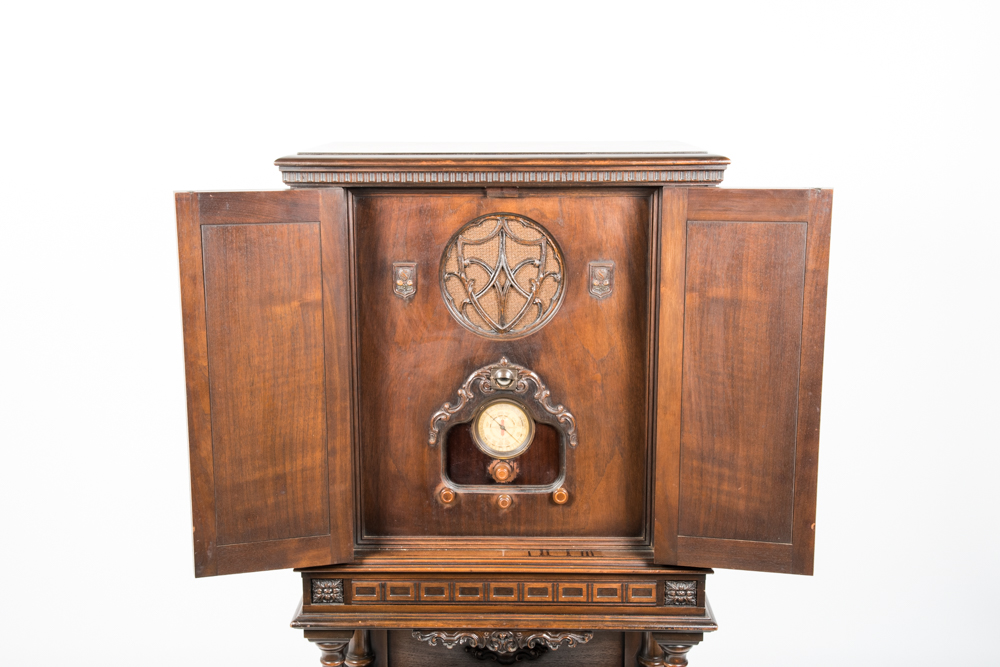 Vintage Jacobean Style Walnut Radio Cabinet