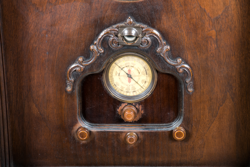 Vintage Jacobean Style Walnut Radio Cabinet