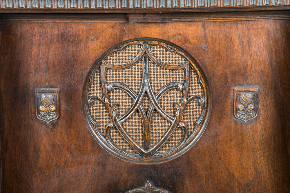 Vintage Jacobean Style Walnut Radio Cabinet