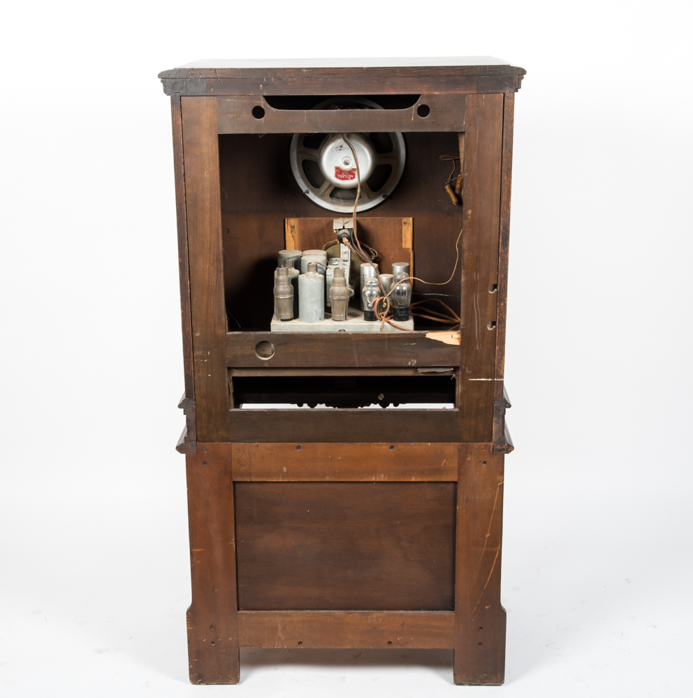 Vintage Jacobean Style Walnut Radio Cabinet