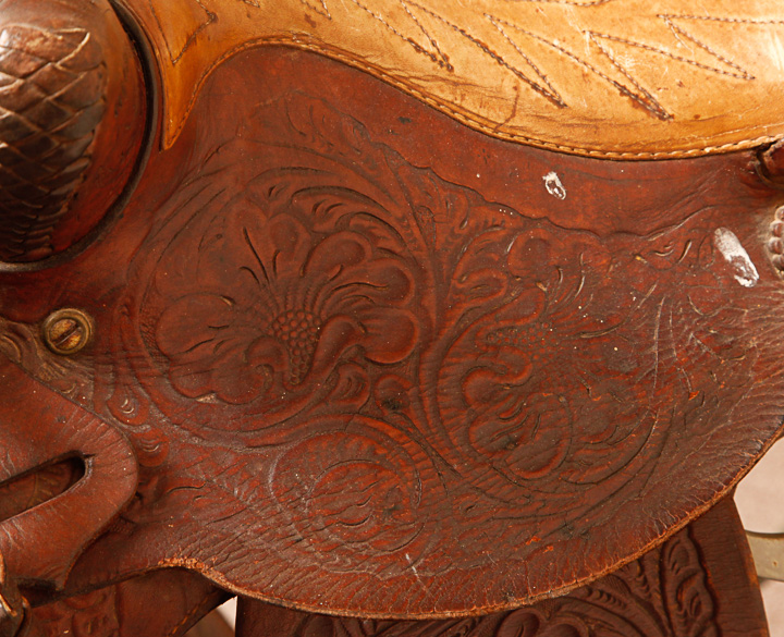 Tooled Leather Western Saddle With Portable Saddle Stand