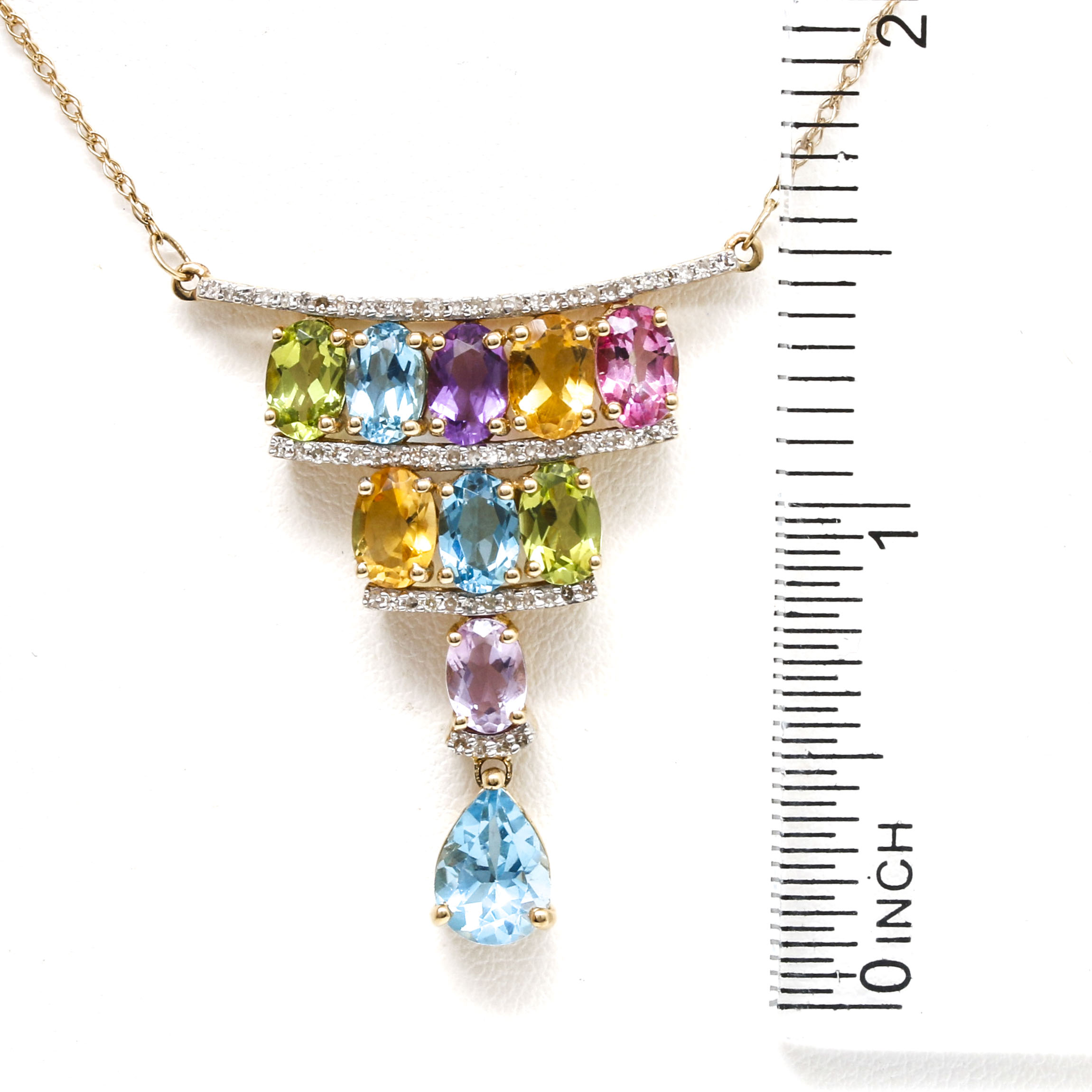 14K Yellow Gold Gemstone and Diamond Chandelier Necklace