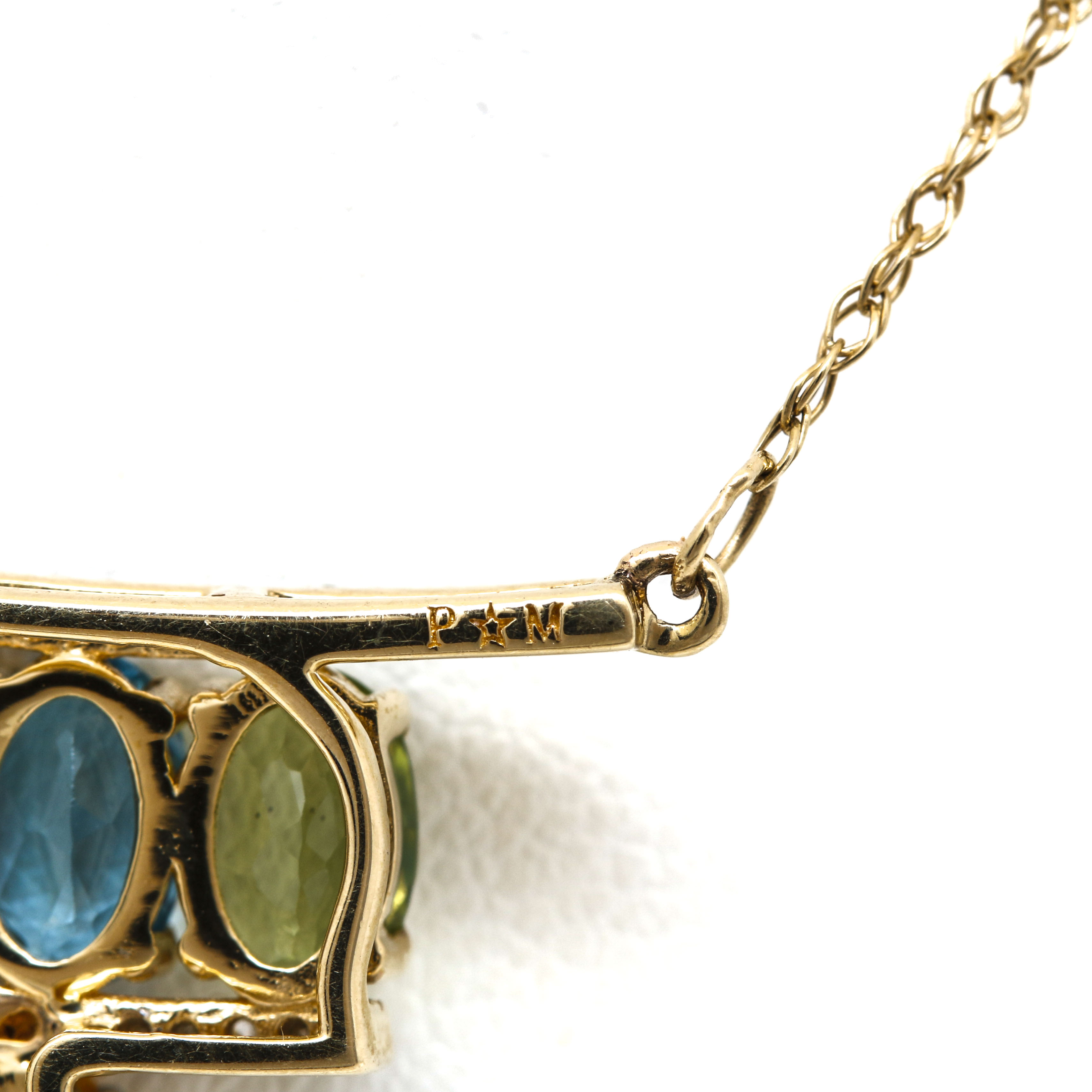 14K Yellow Gold Gemstone and Diamond Chandelier Necklace