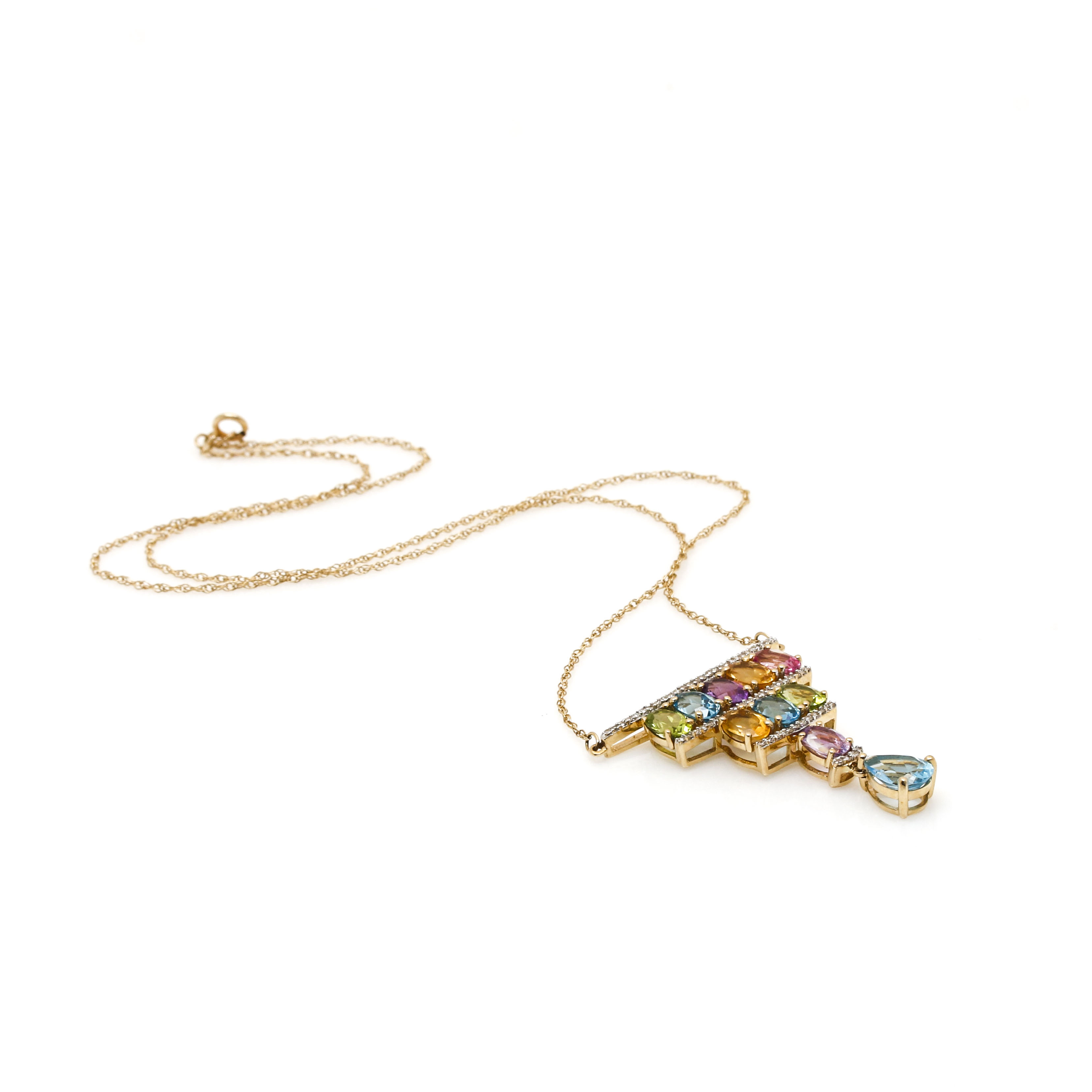 14K Yellow Gold Gemstone and Diamond Chandelier Necklace
