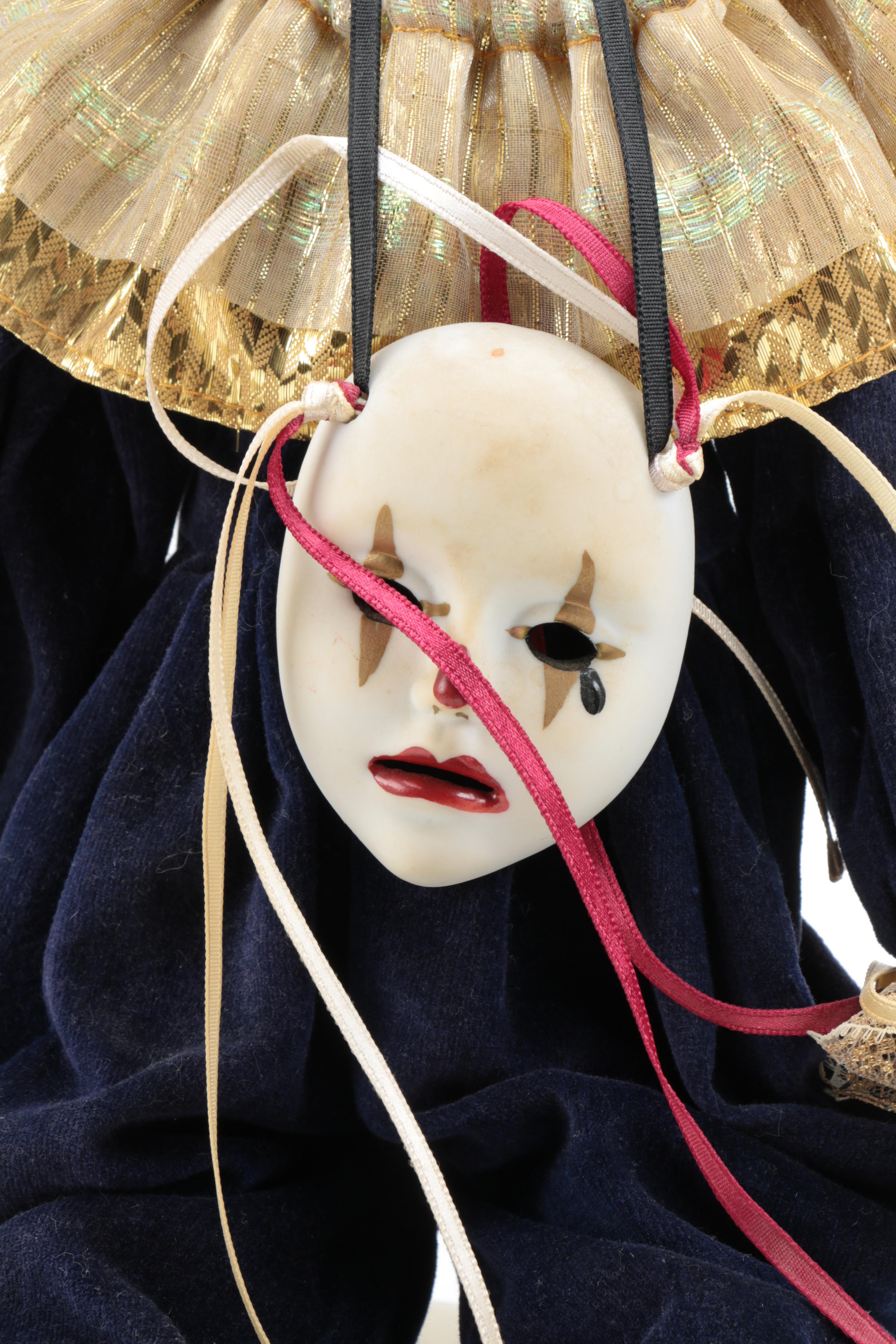 Vintage Musical Pierrot Mime Porcelain Doll