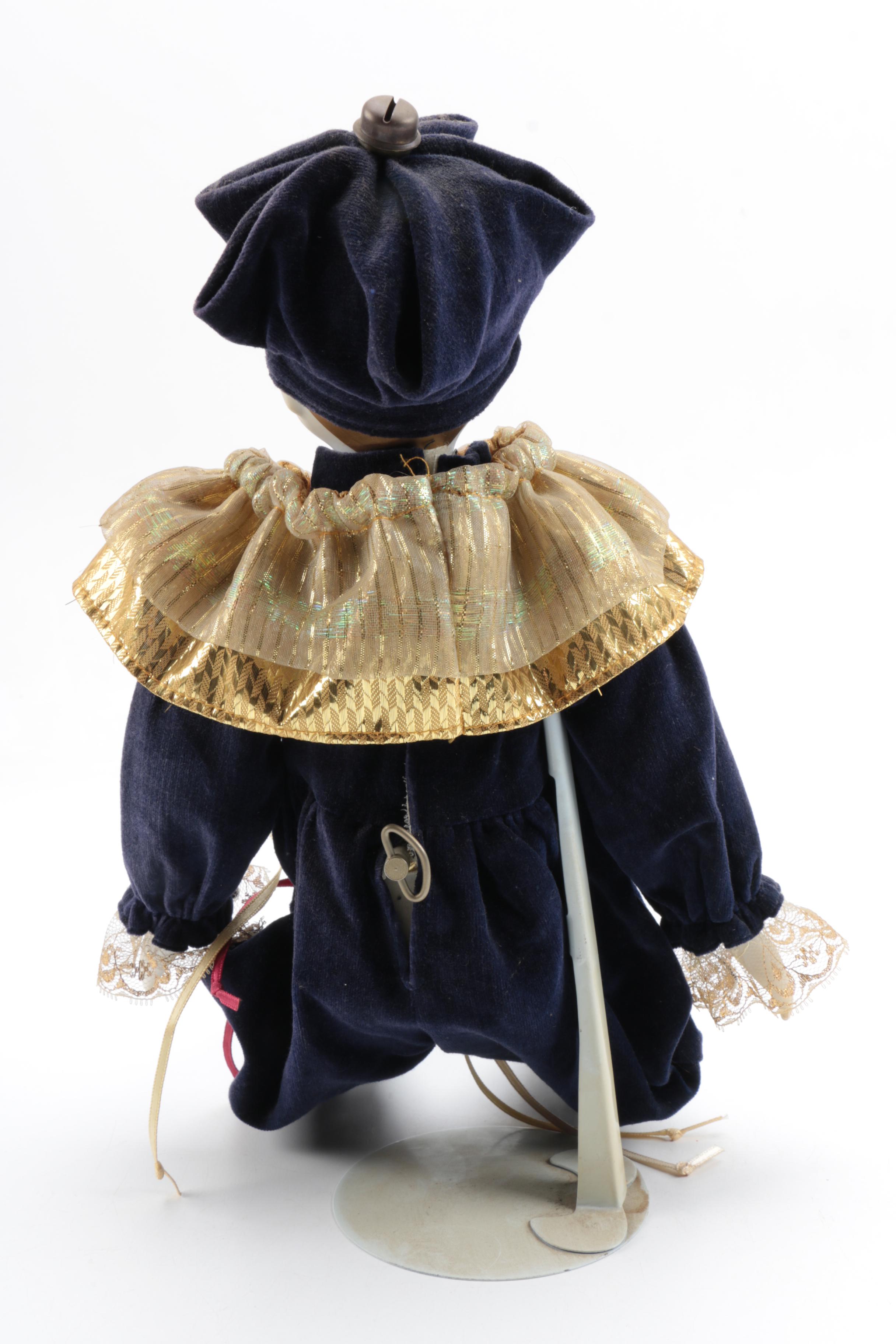 Vintage Musical Pierrot Mime Porcelain Doll