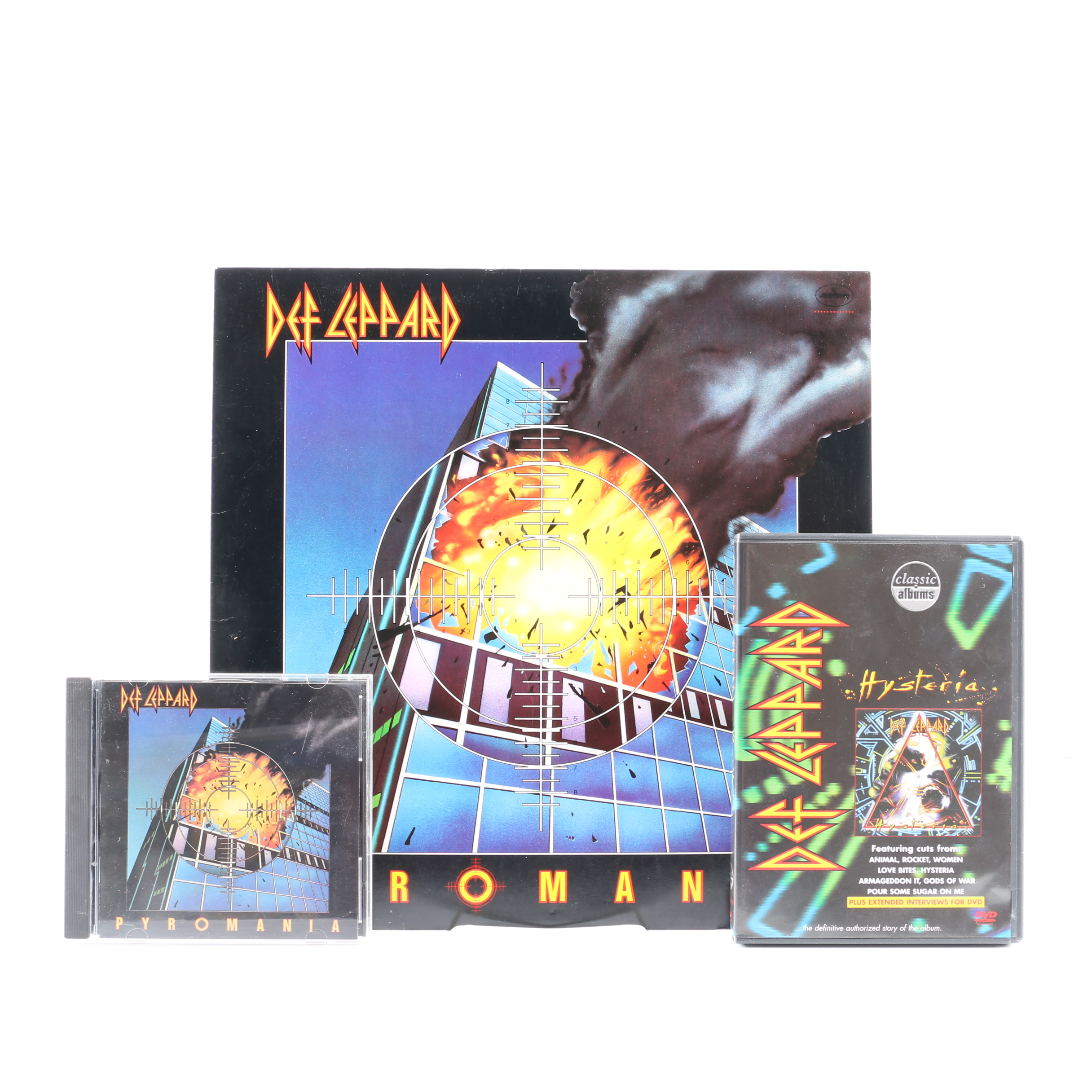 Def Leppard "Pyromania" LP and CD with "Hysteria" Classic Albums DVD