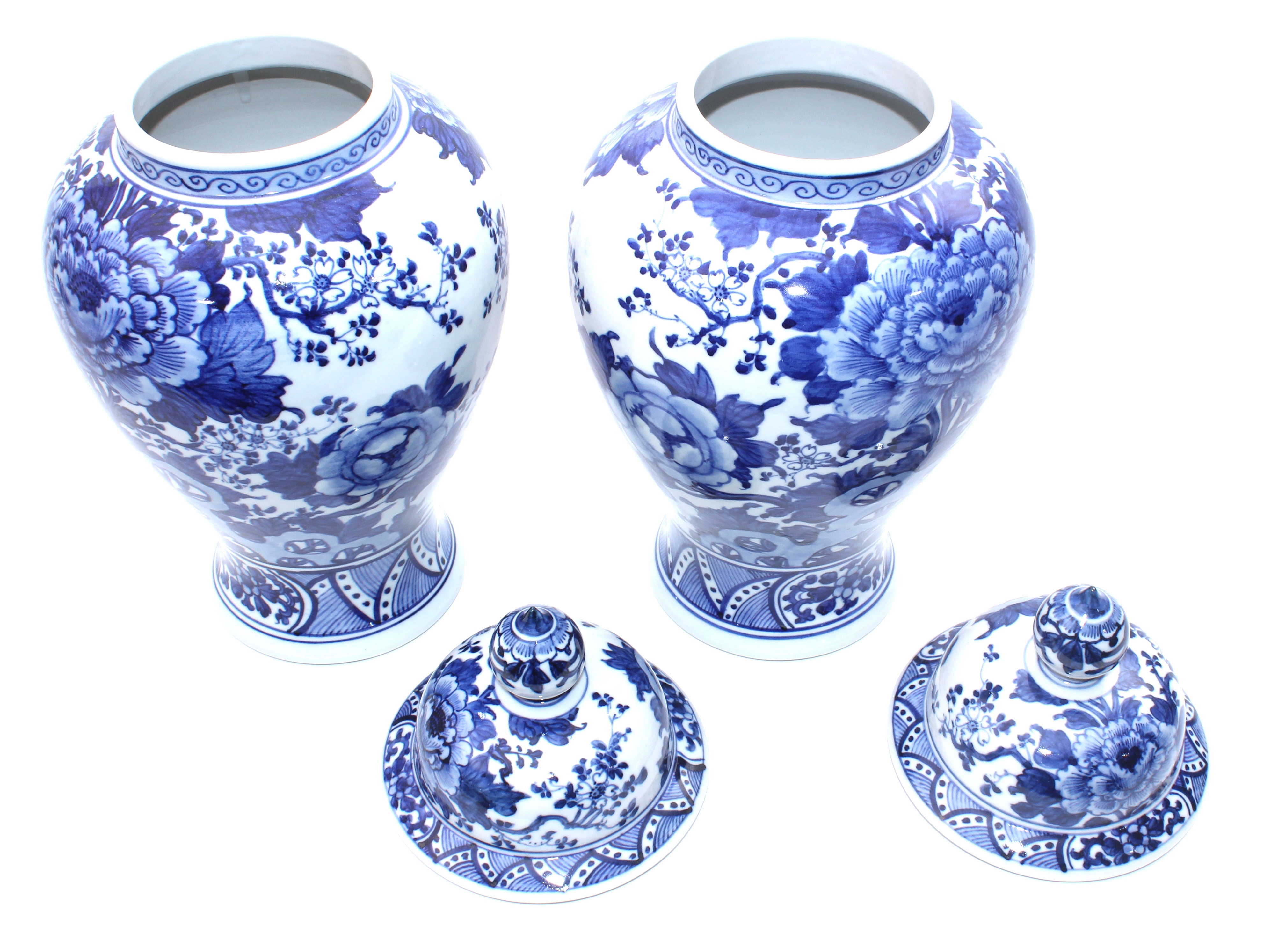 LJ Japan Porcelain Blue and White Urns