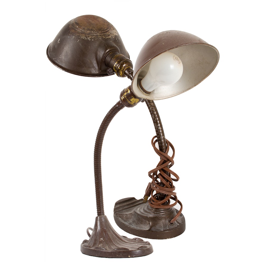 Vintage Eagle and Metal Desk Lamp with Dome Shades