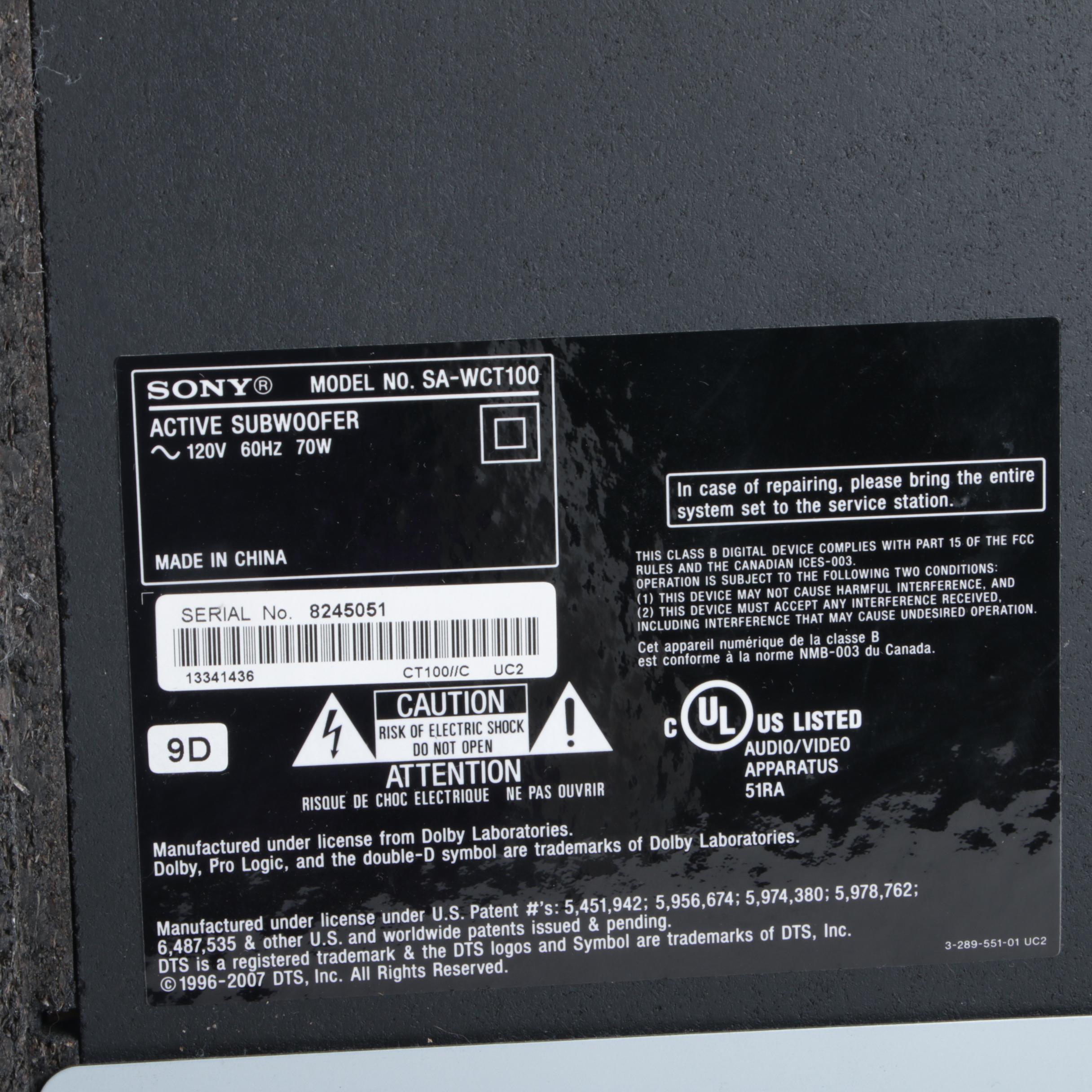 Sony SA-WCT100 Subwoofer