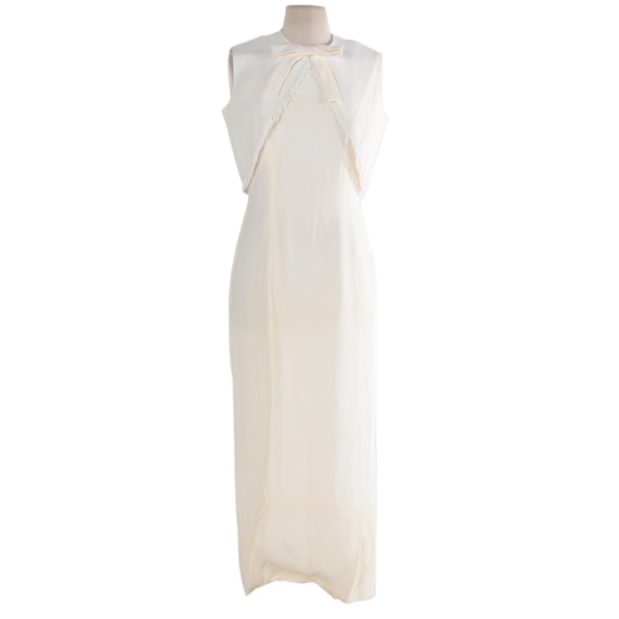 Vintage White Sheath Dress with Beaded Fringe Vest