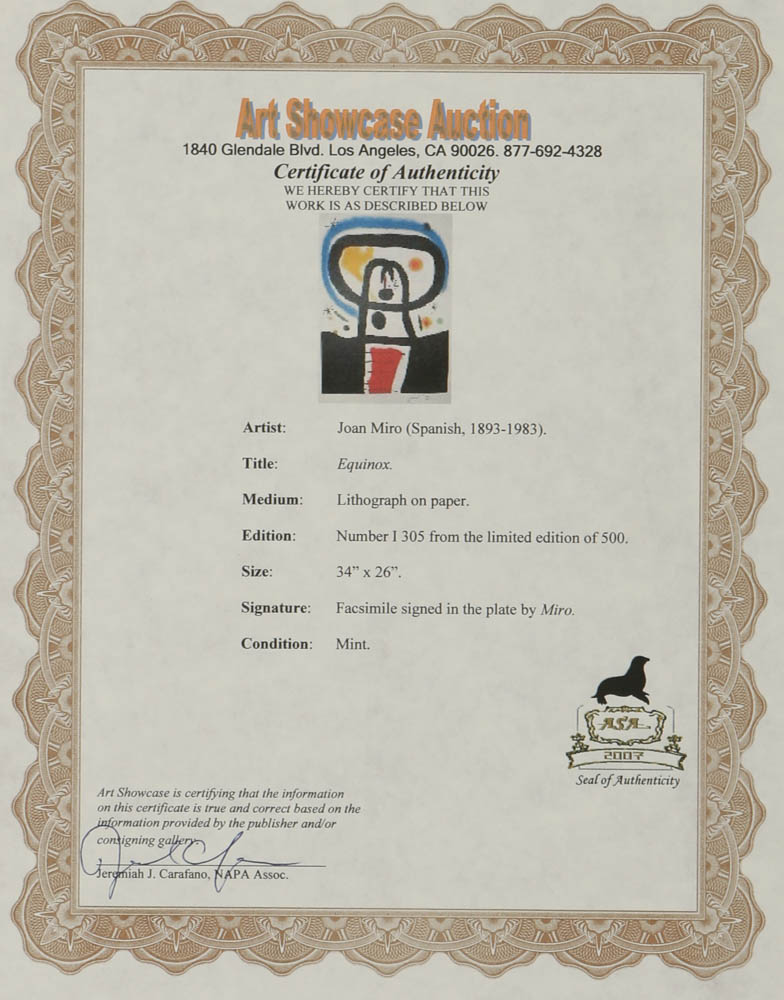 Offset Lithograph After Joan Miro "Equinox"