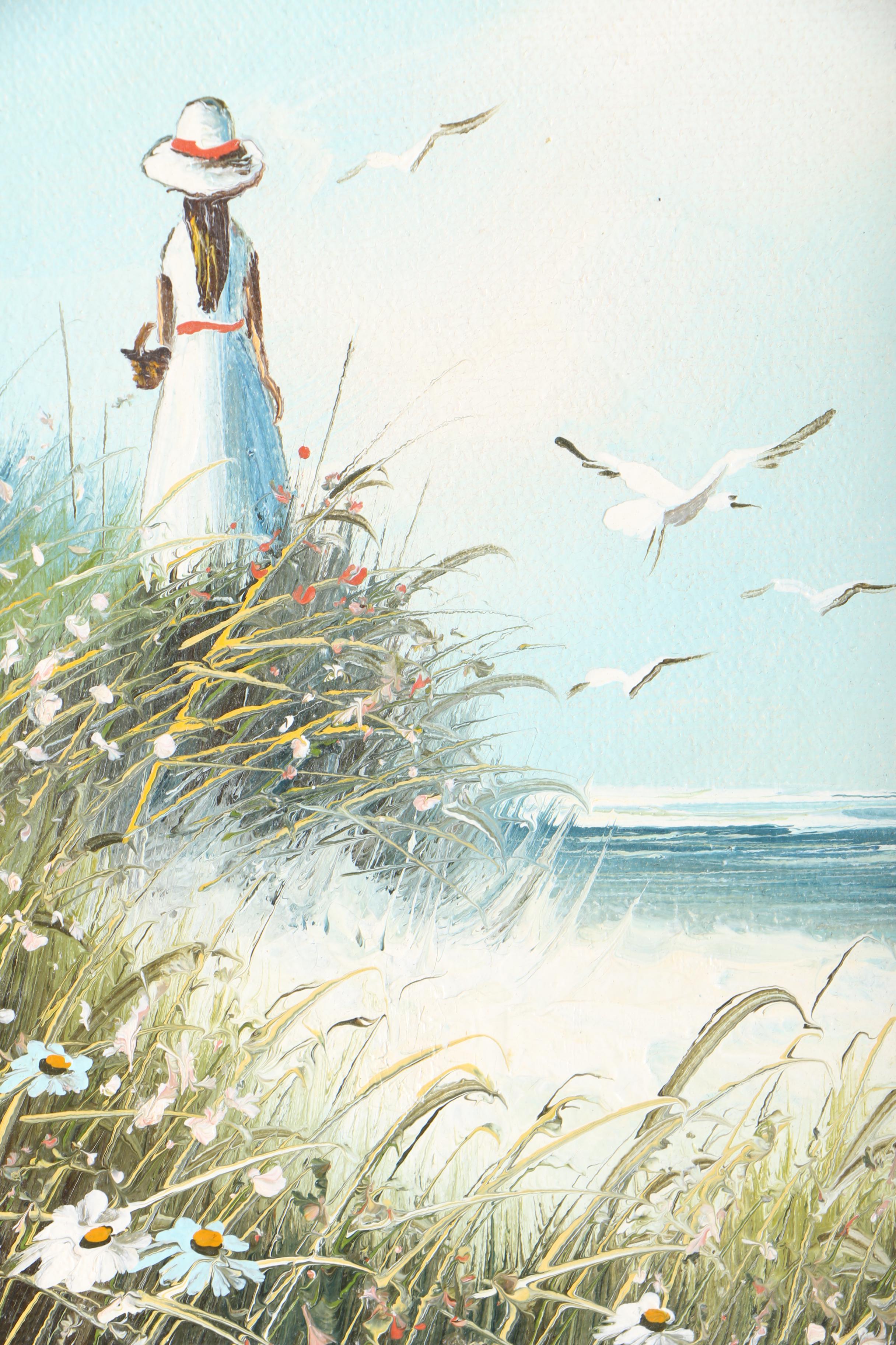 K. Beiber Oil Painting of Beach Scene