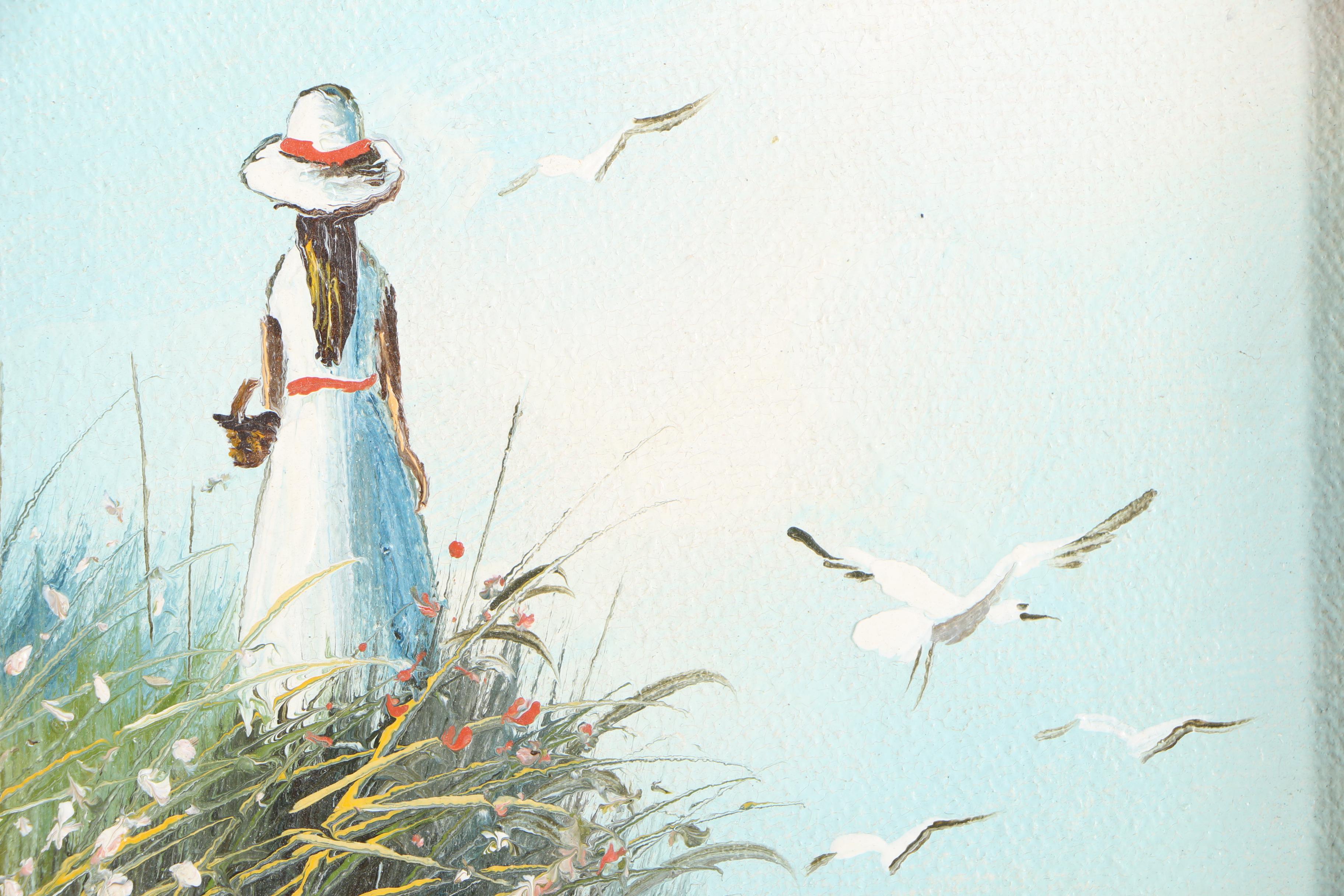 K. Beiber Oil Painting of Beach Scene