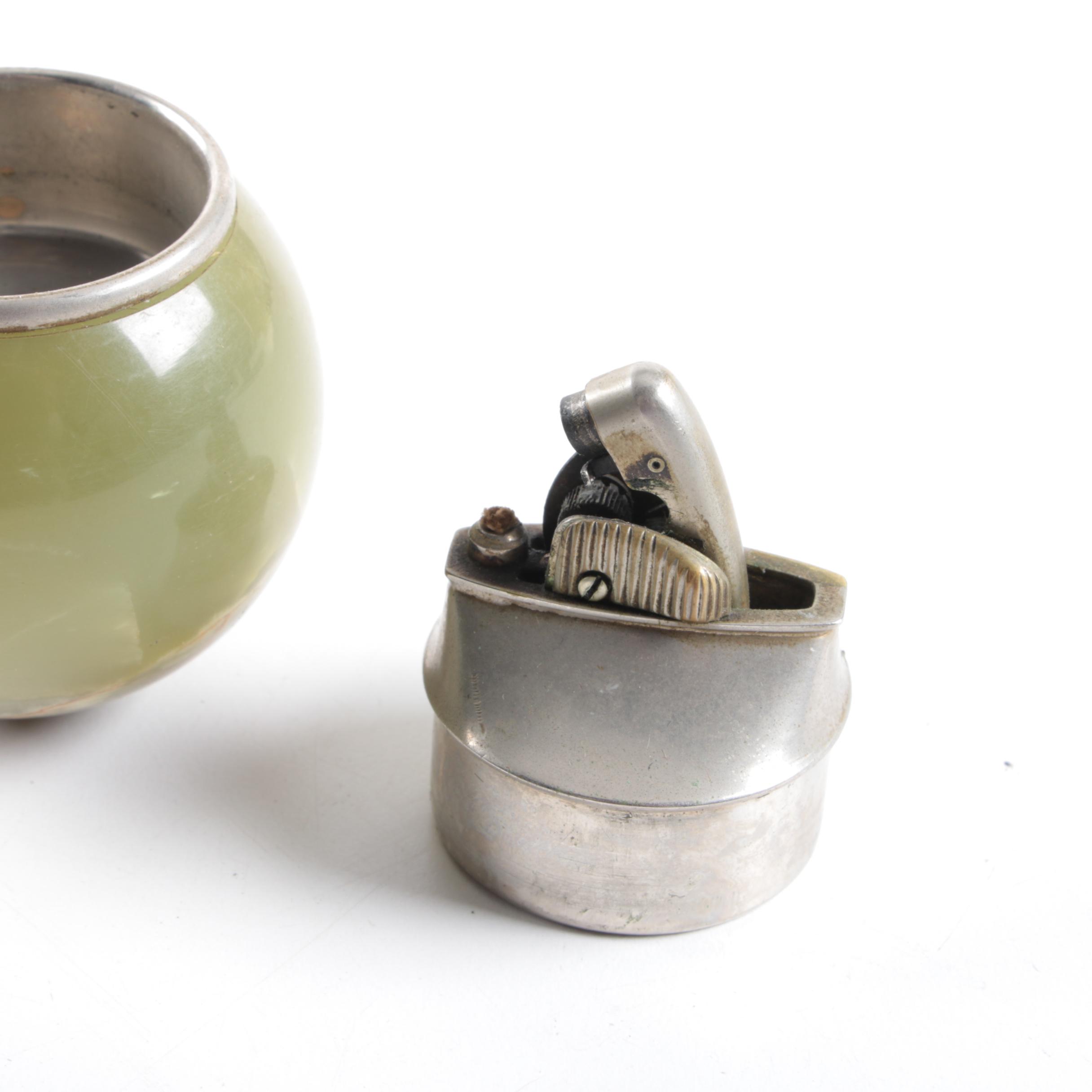 Vintage Trophy Ash Receiver, Newport Lights Boxing Glove, and Lighters