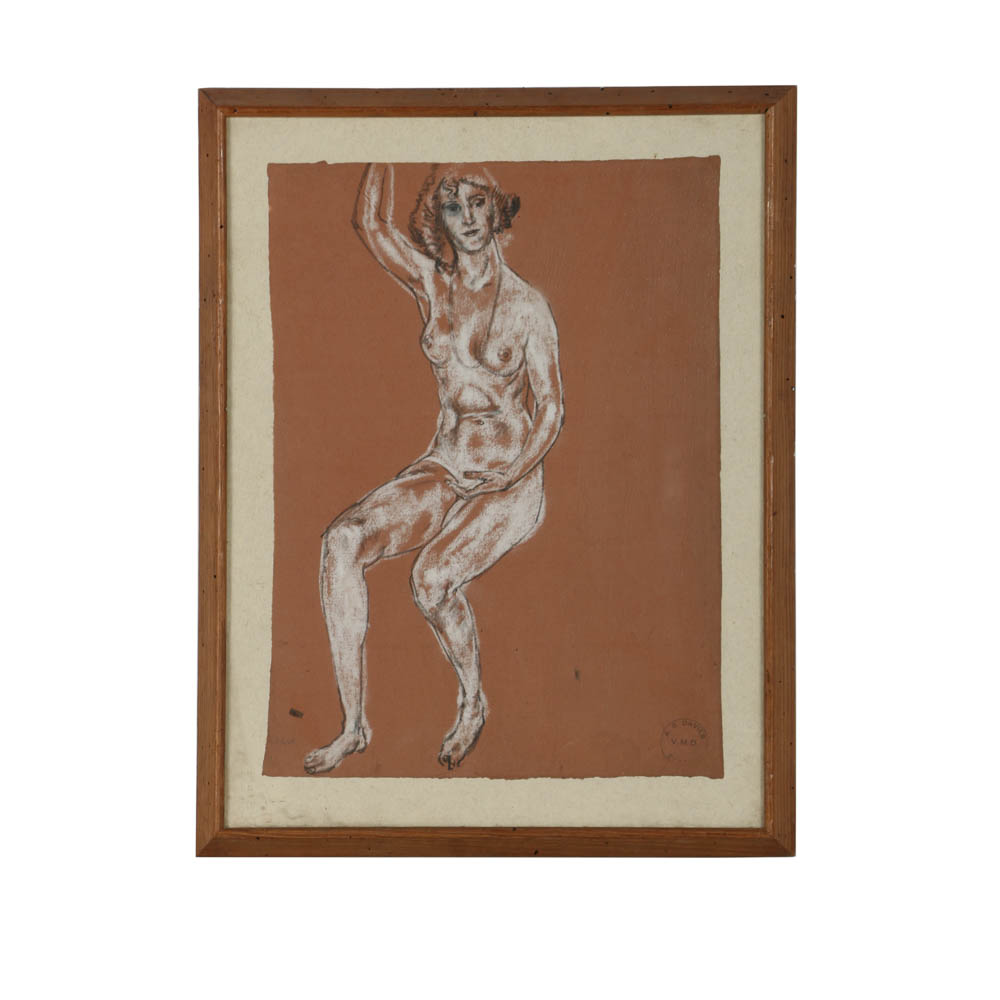 Arthur Bowen Davies Charcoal Drawing on Paper of a Female Figure