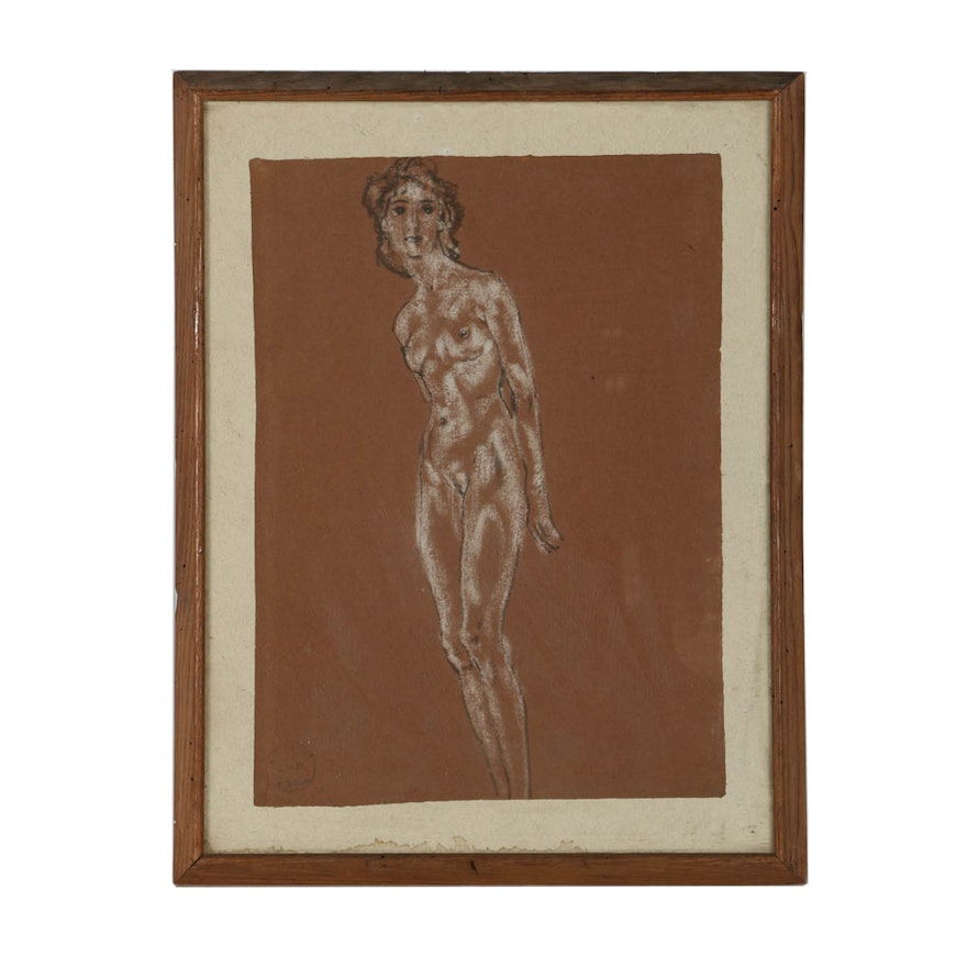 Arthur Bowen Davies Charcoal Drawing on Paper of a Female Figure