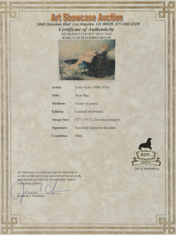 Reproduction Giclée After Louis Icart "Bear Rug"