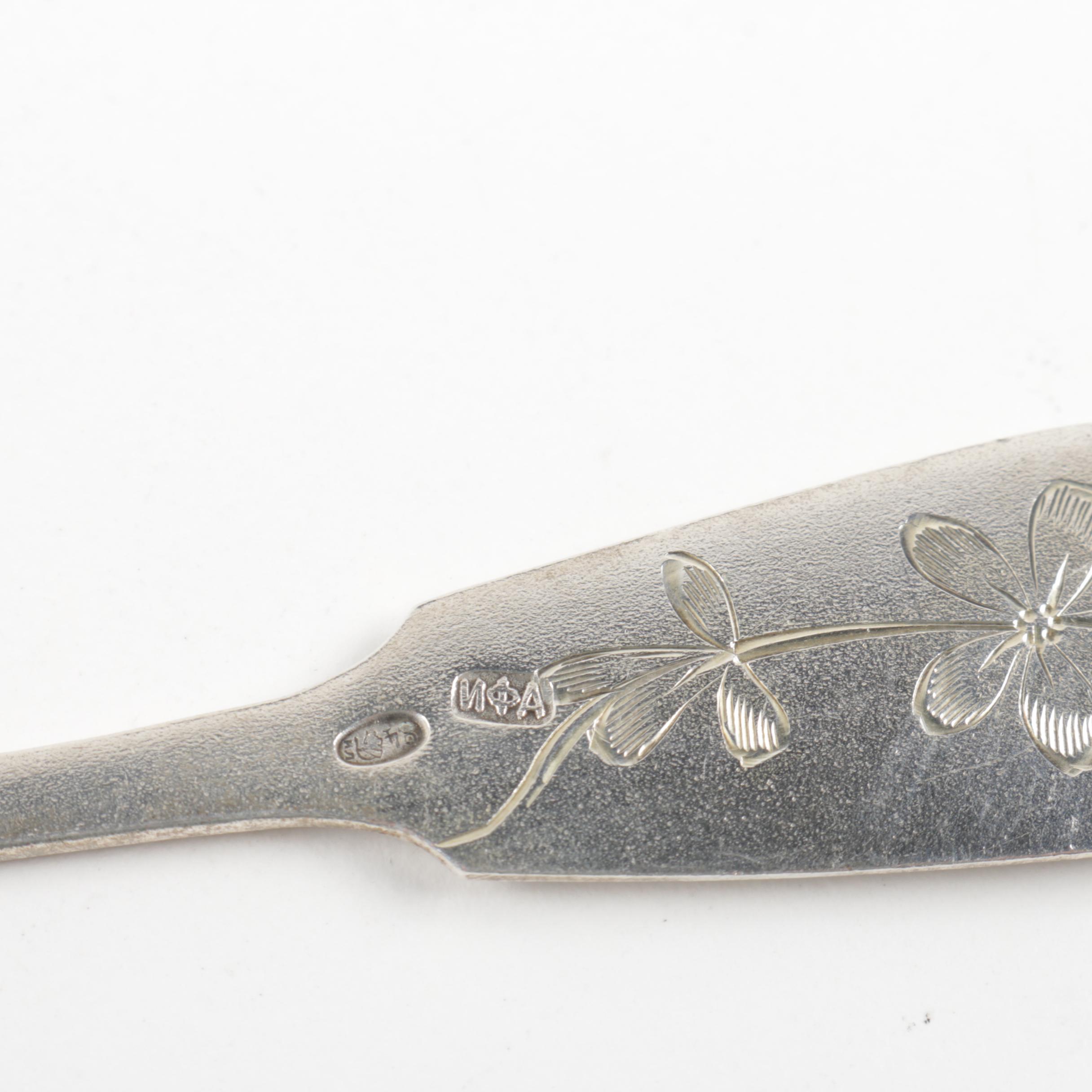 Russian Andreev Ivan Fedorovich 875 Silver Spoon With Assorted Silver Flatware