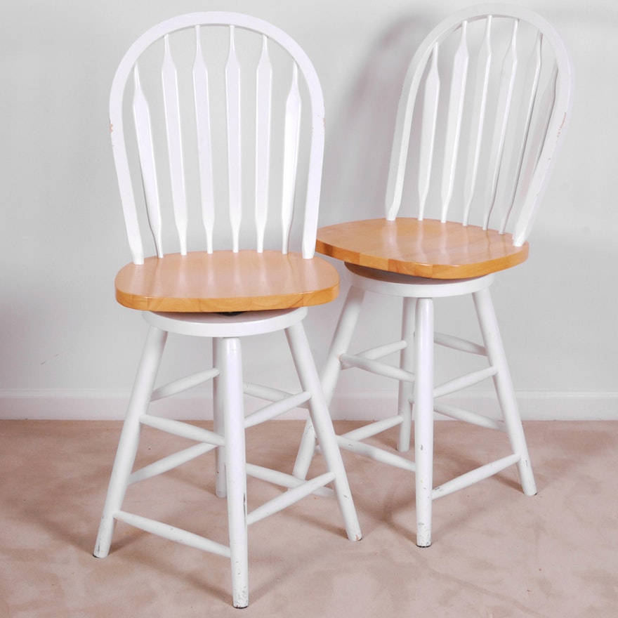 White Painted Wooden High Stools