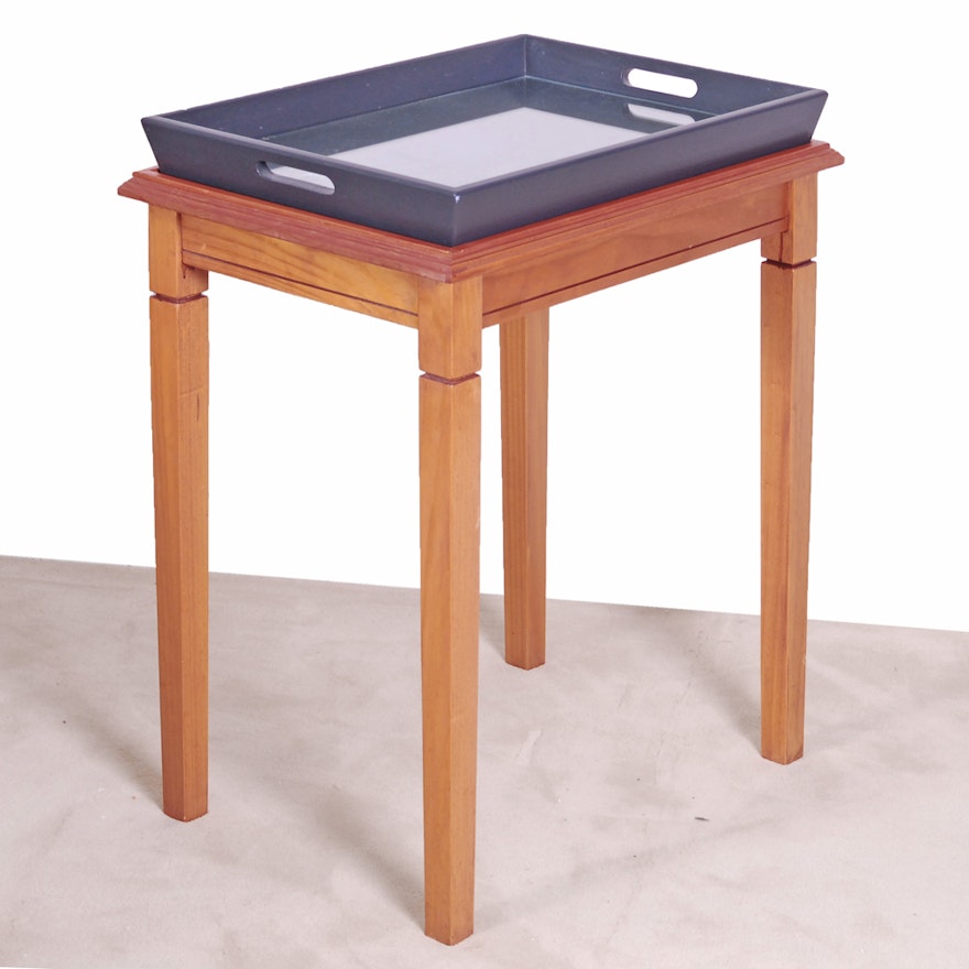 Wood Side Table with Tray Top