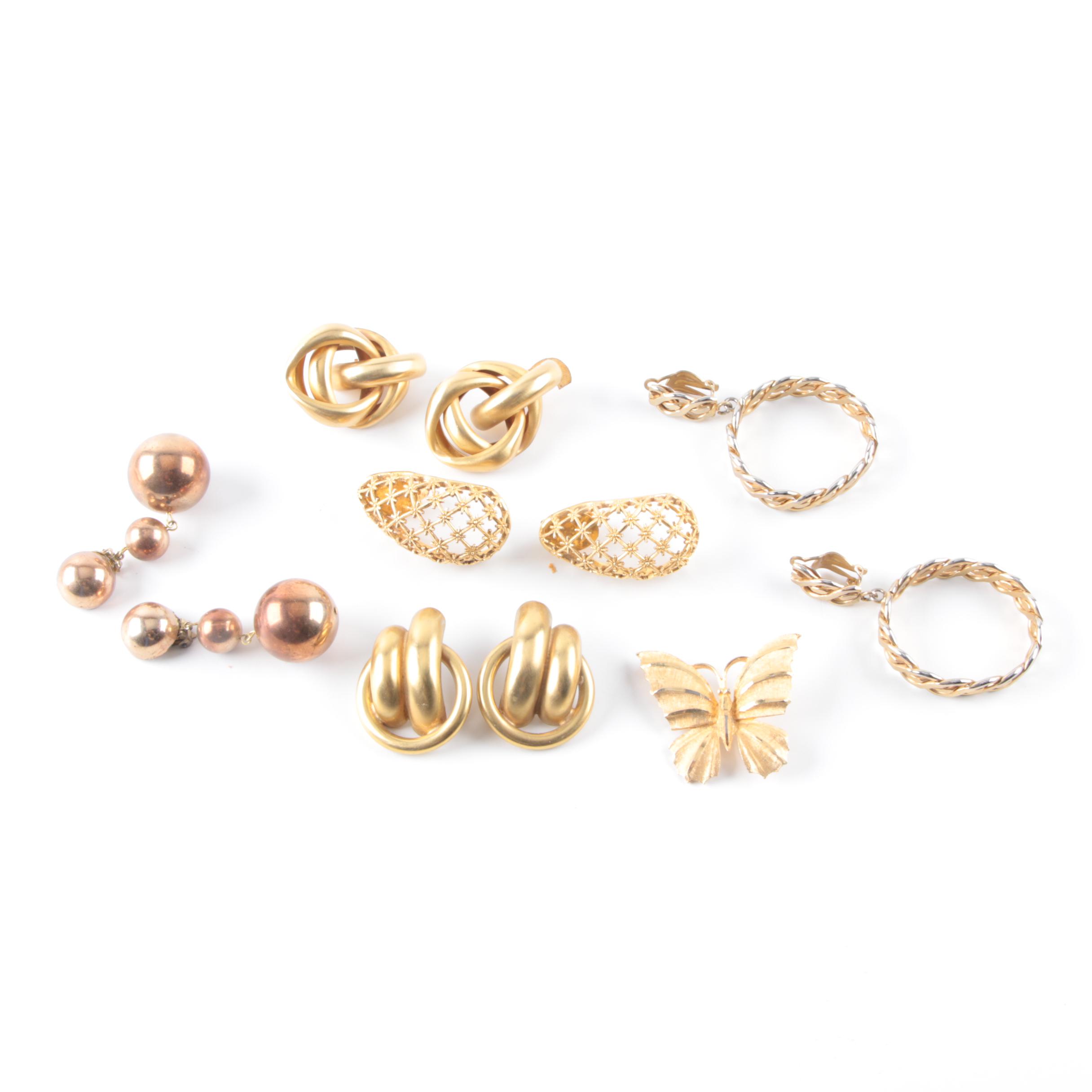 Assorted Gold Tone Costume Jewelry Including Dominique Aurientis Earrings