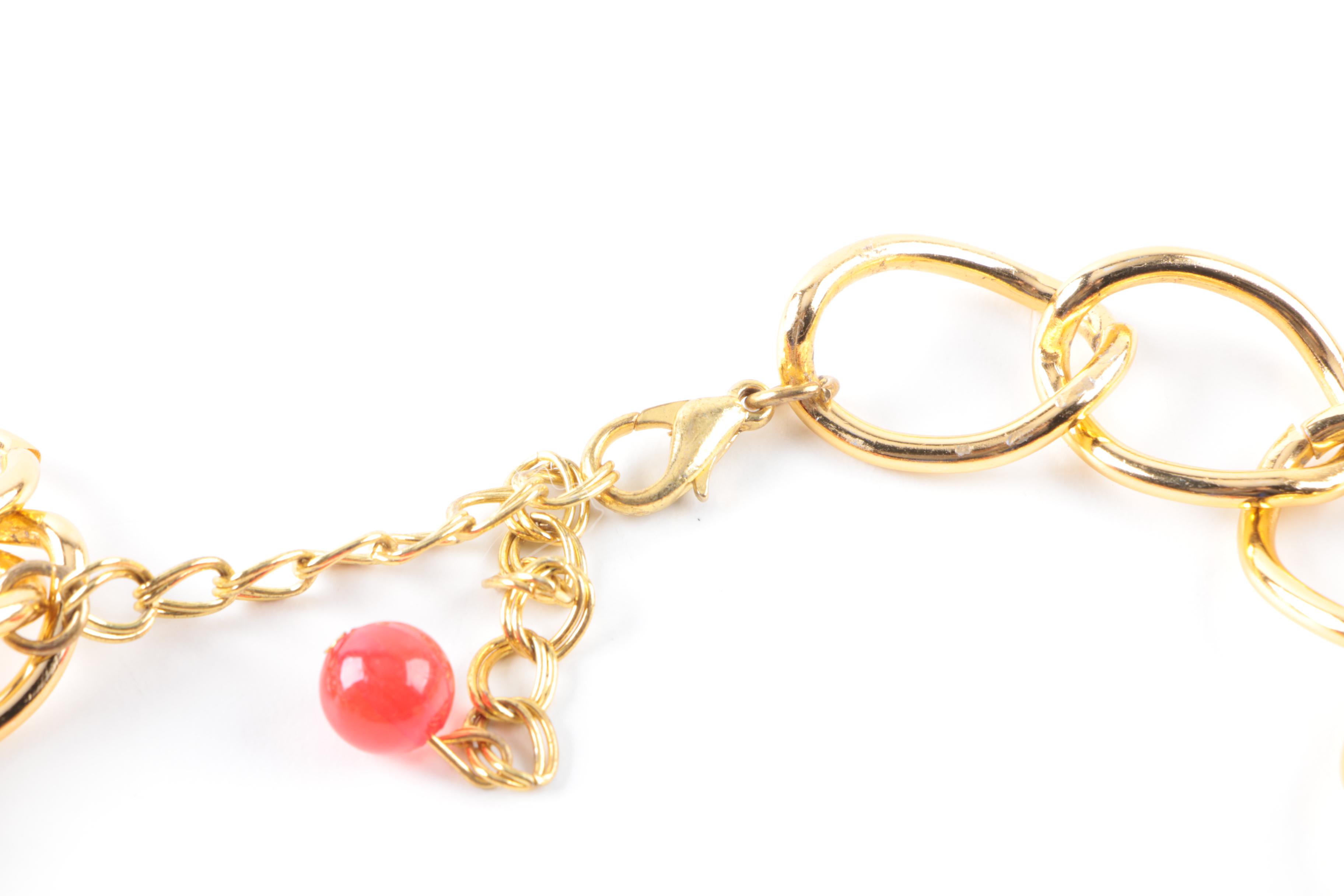 Gold Tone Statement Necklace with Plastic Dangles