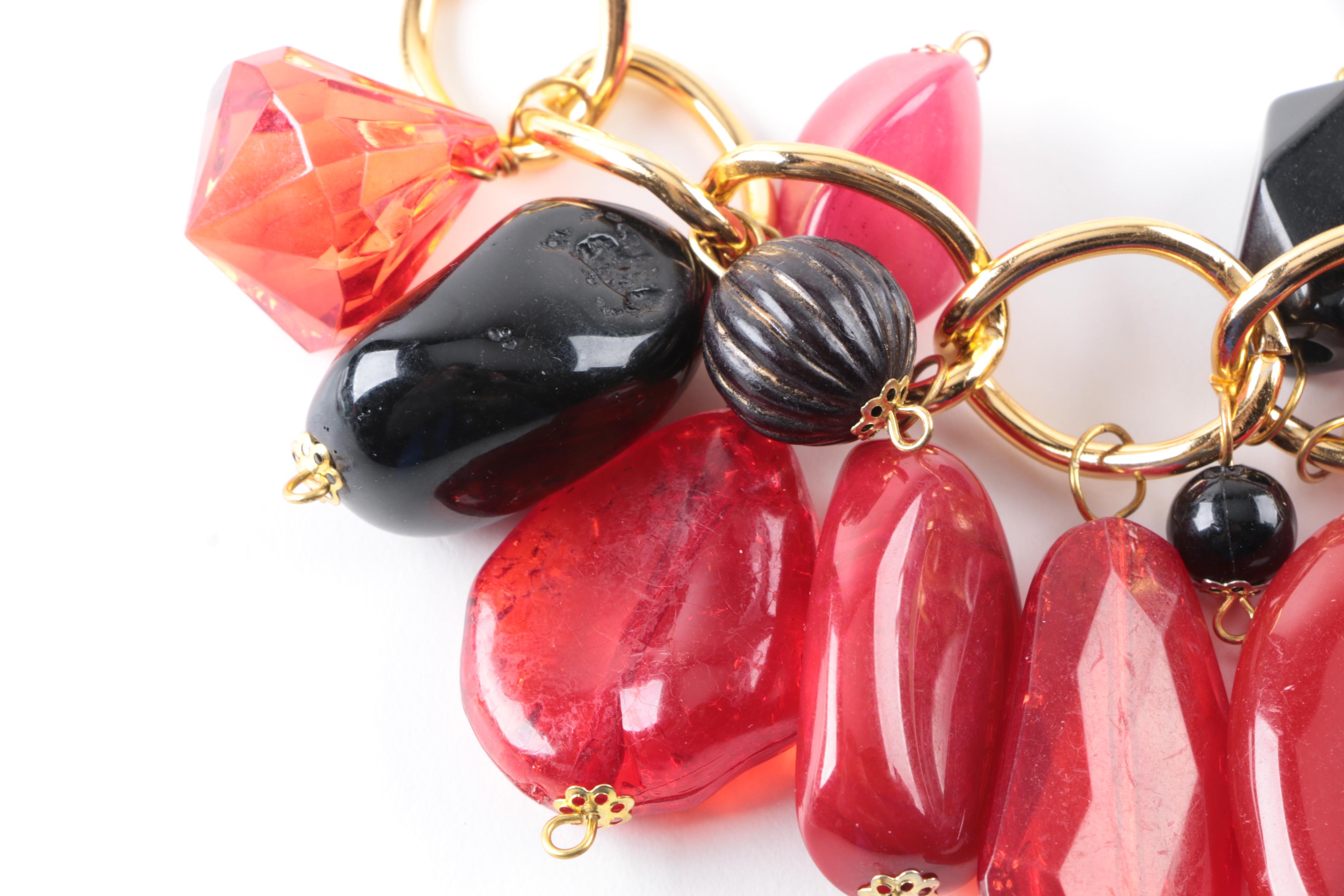 Gold Tone Statement Necklace with Plastic Dangles