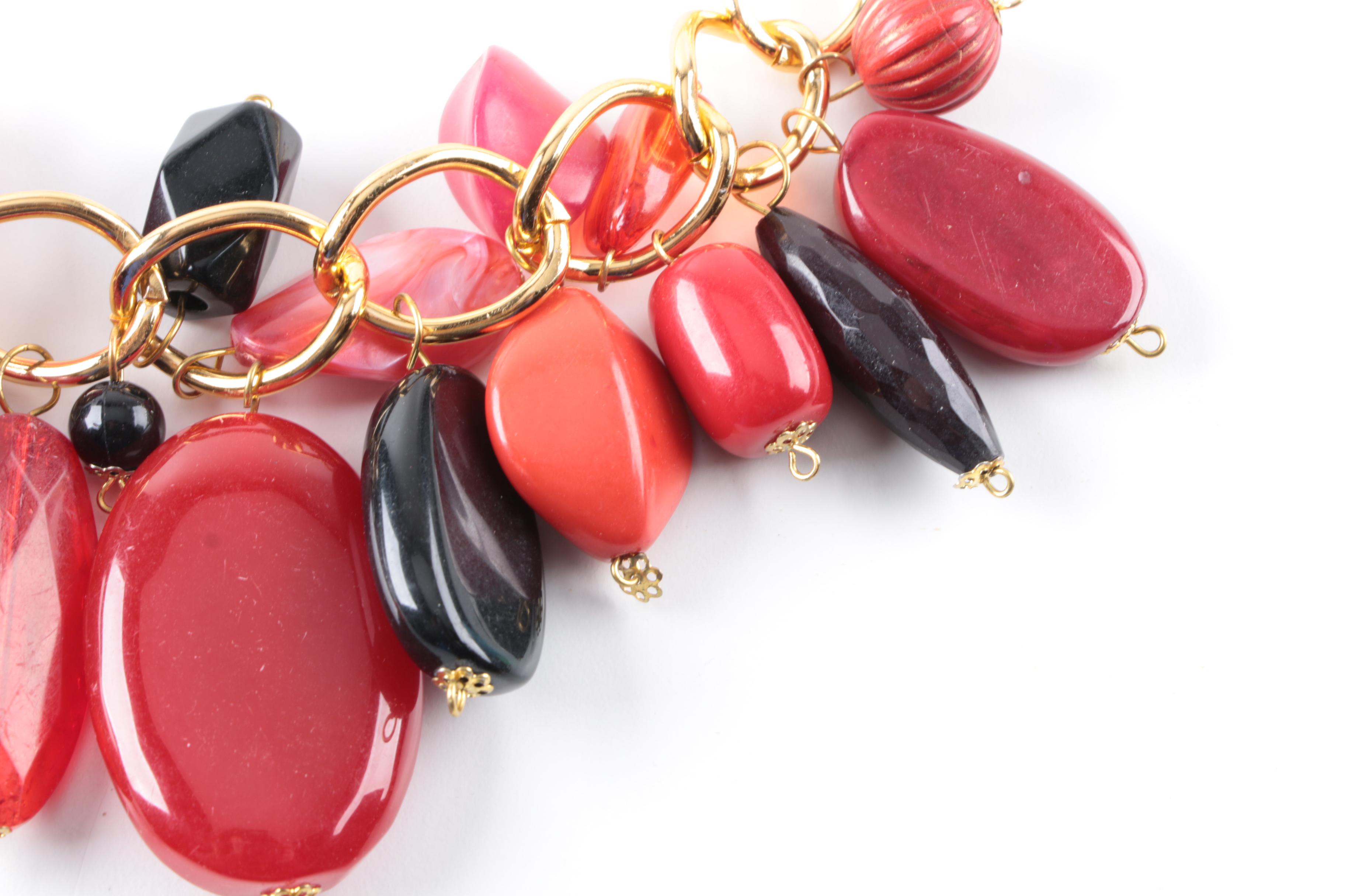 Gold Tone Statement Necklace with Plastic Dangles