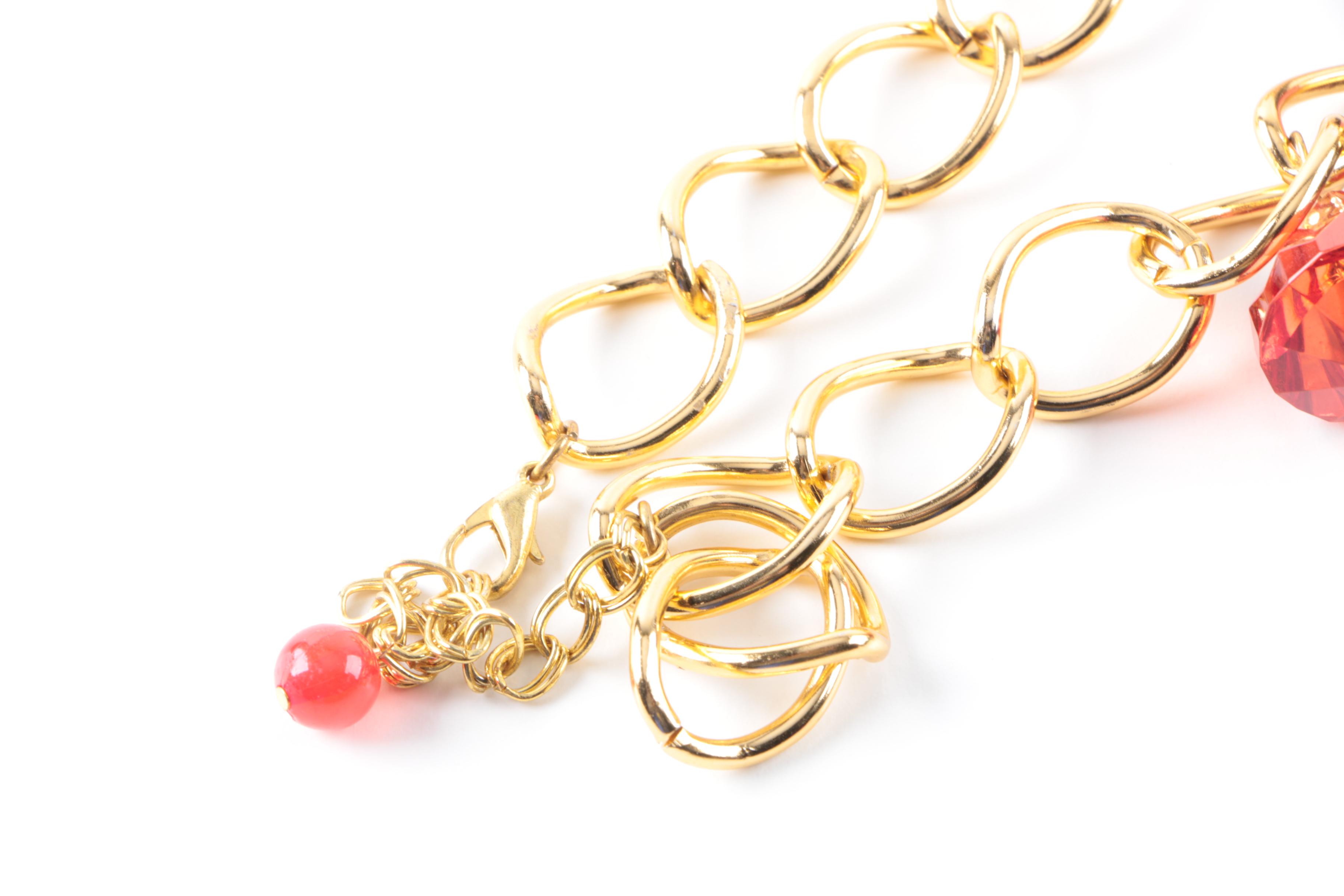 Gold Tone Statement Necklace with Plastic Dangles
