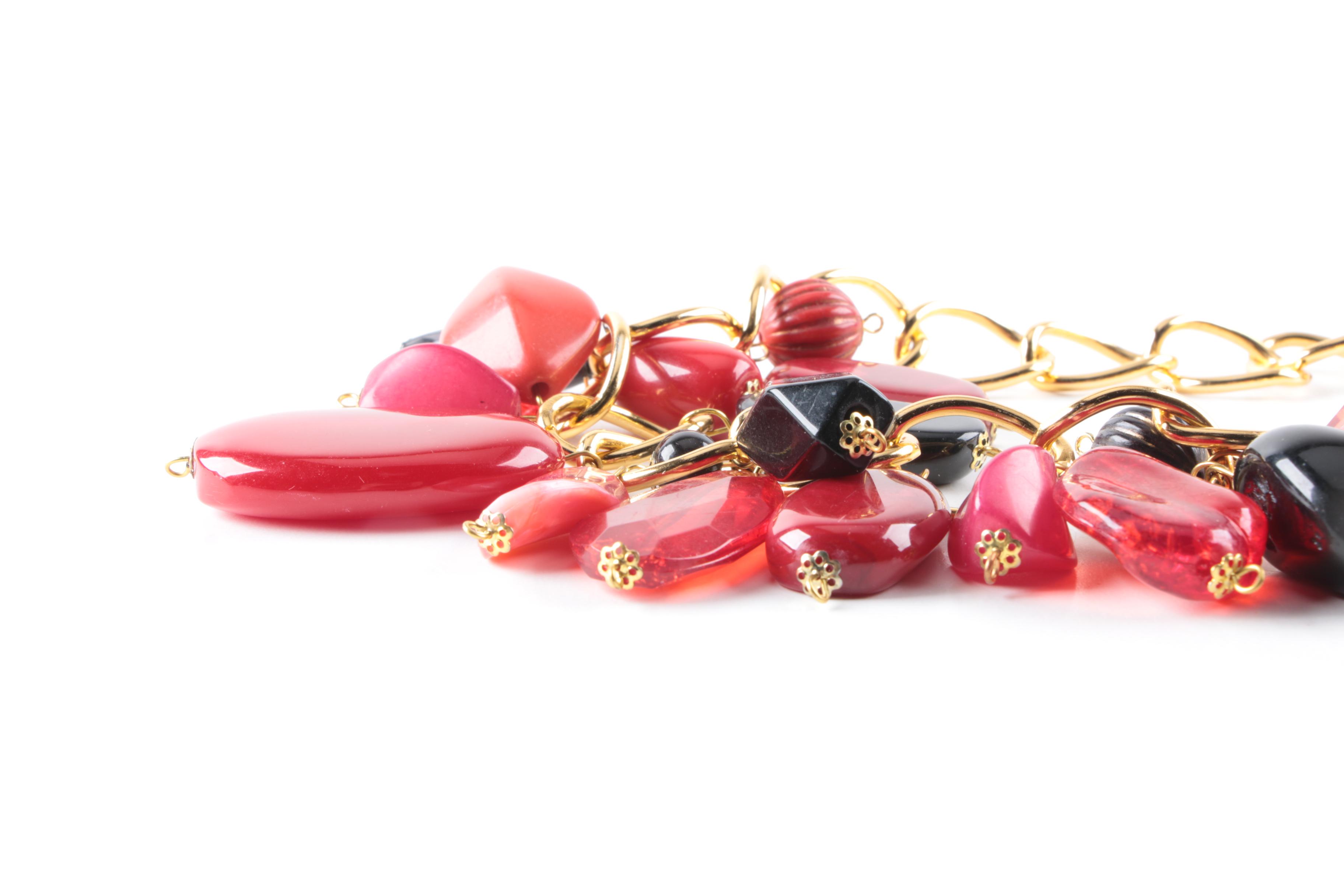 Gold Tone Statement Necklace with Plastic Dangles