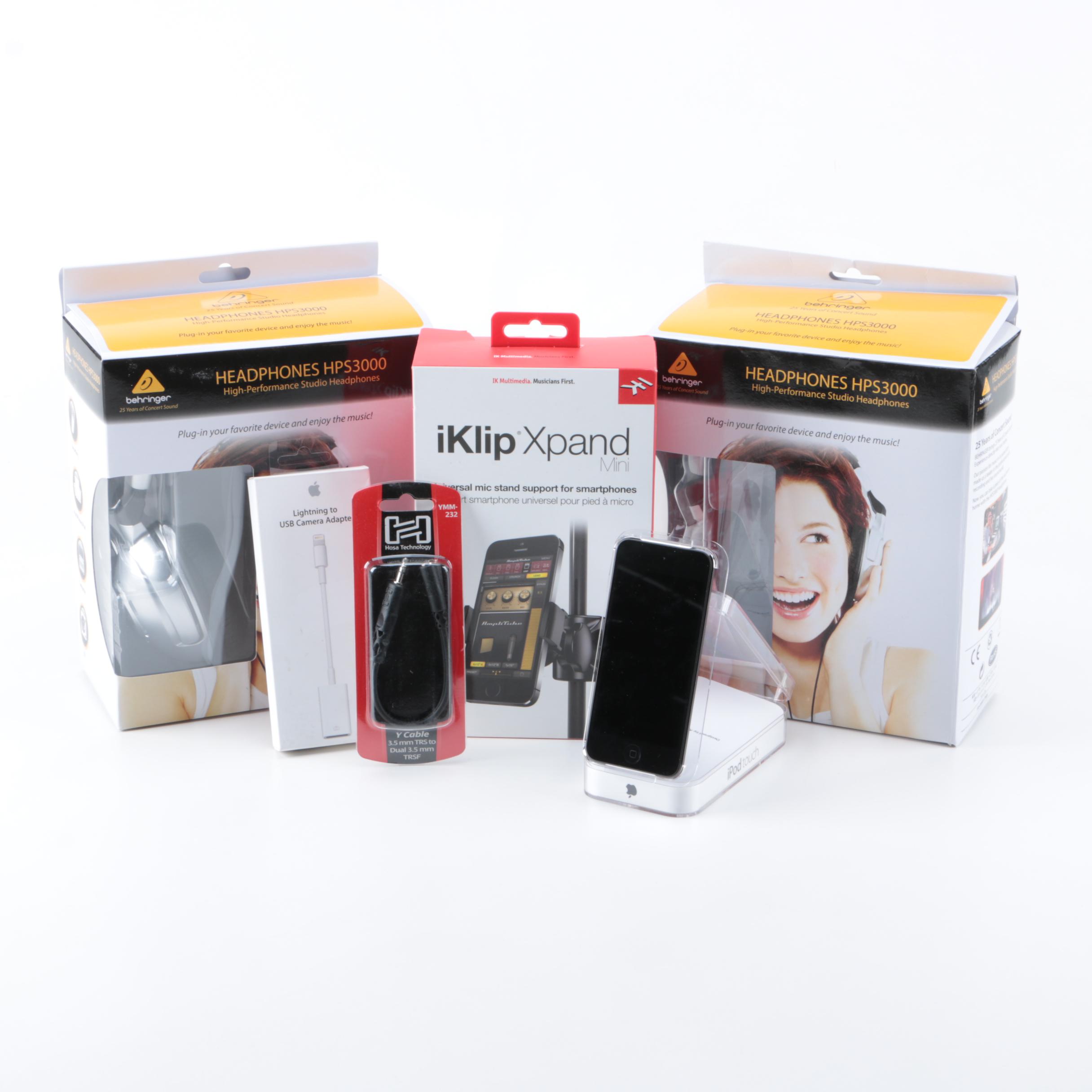 iPod Touch with Behringer Headphones, iKlip Xpand and Accessories
