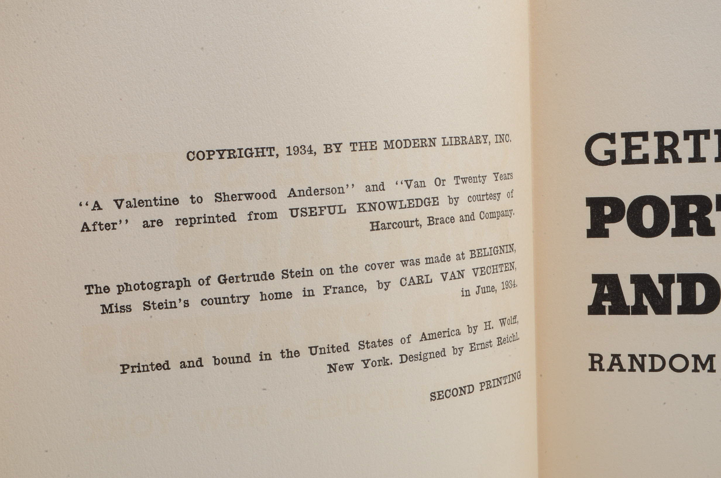 1934 Gertrude Stein Signed "Portraits and Prayers"