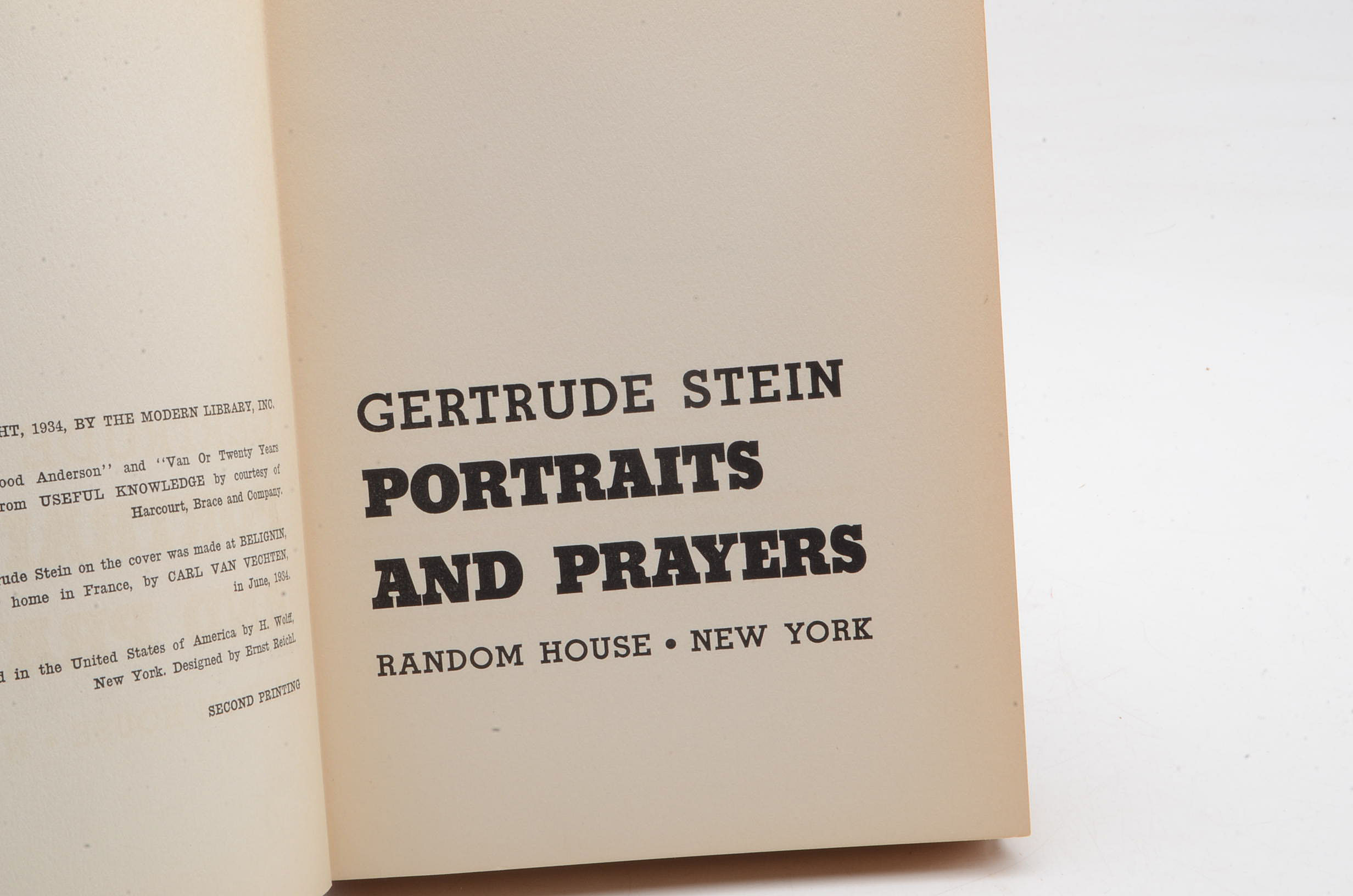 1934 Gertrude Stein Signed "Portraits and Prayers"