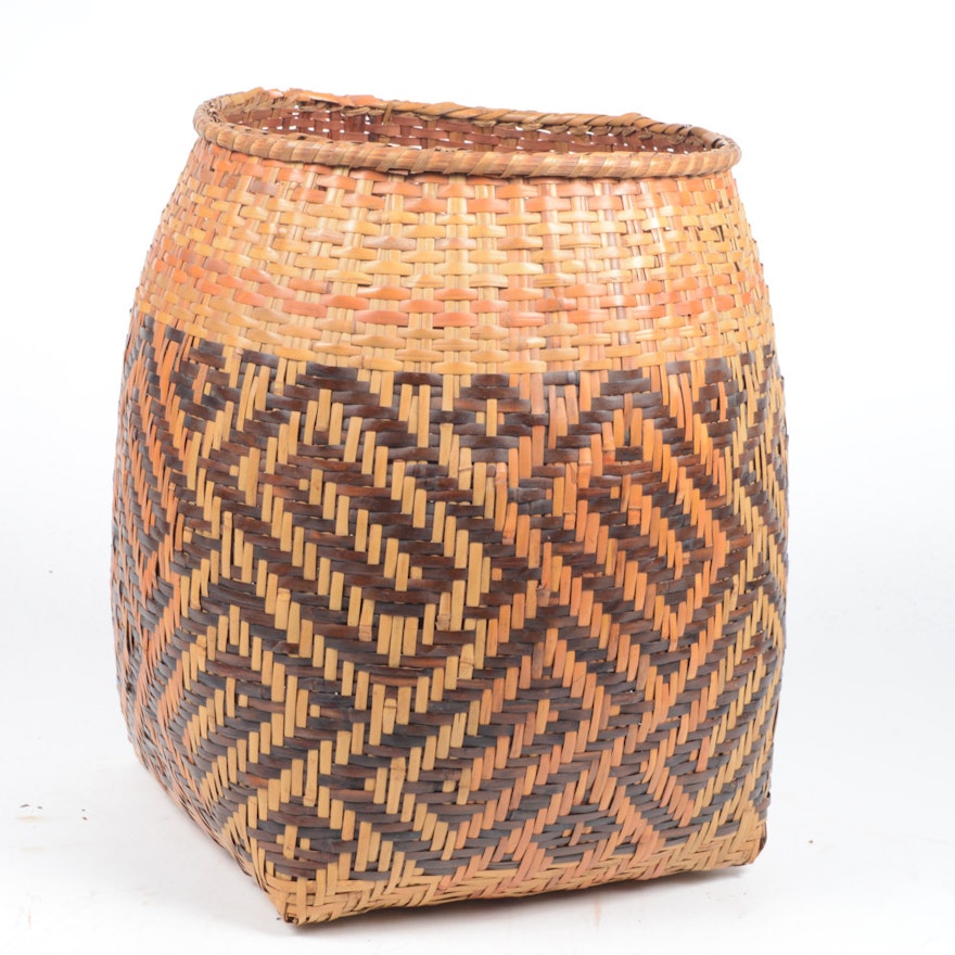 Vintage Cherokee-Style Woven River Cane Basket