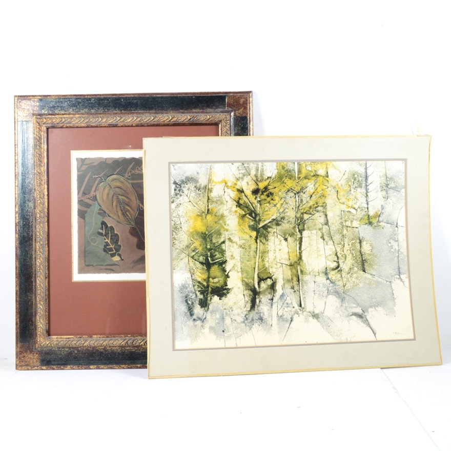 Two Foliate-Themed Offset Lithographic Prints