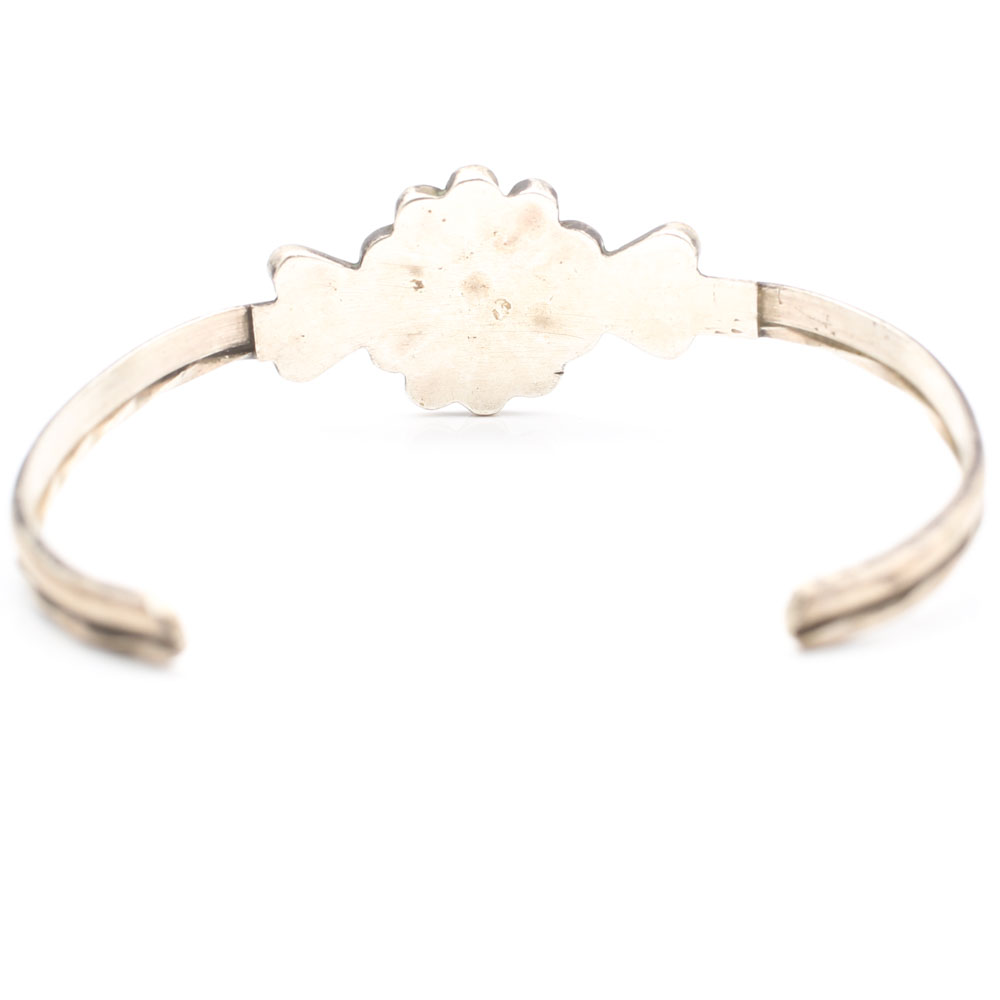 Sterling Silver Inlay Turquoise Flower Cuff Bracelet