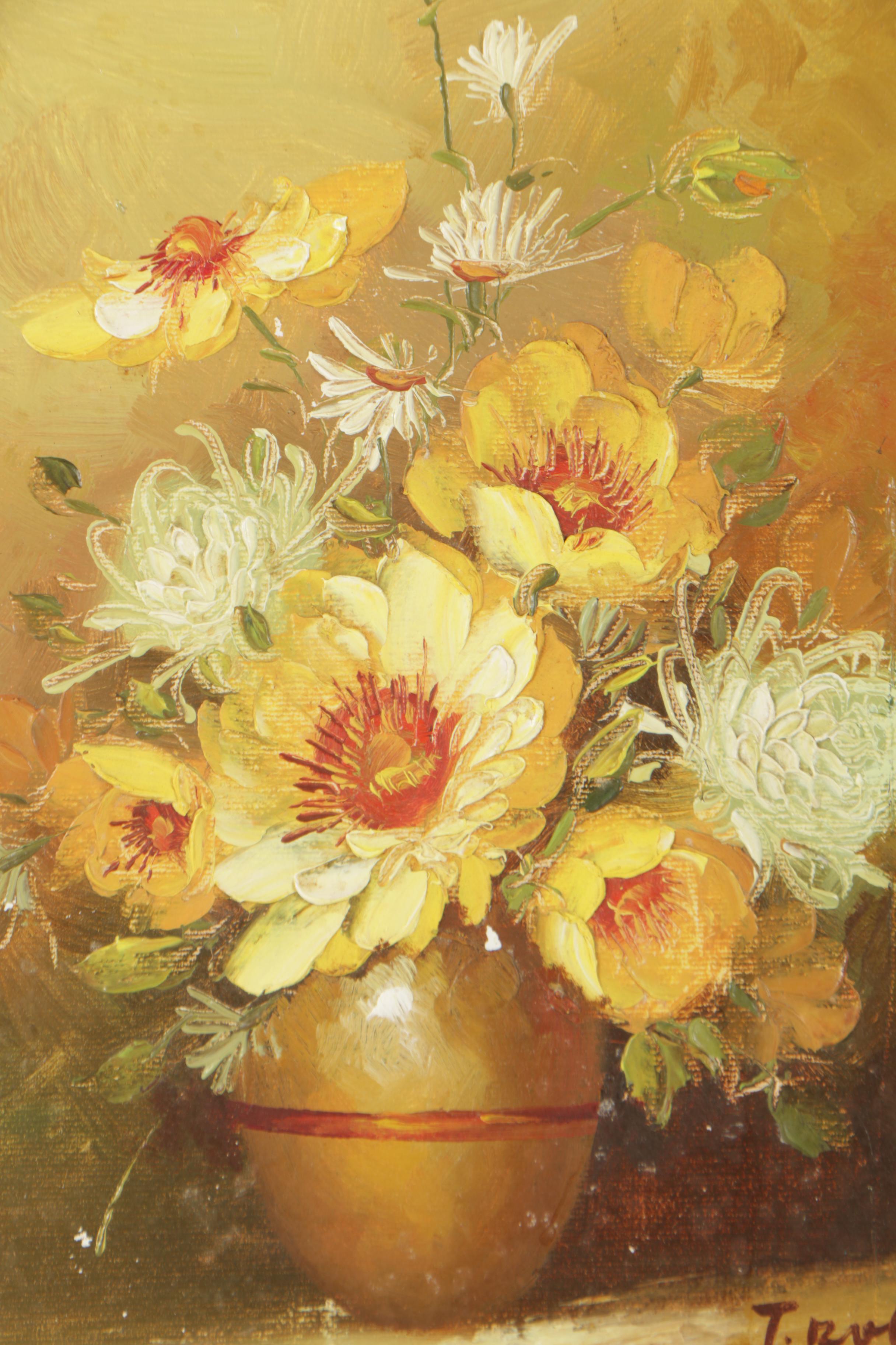T. Roberts Floral Still Life Oil Painting