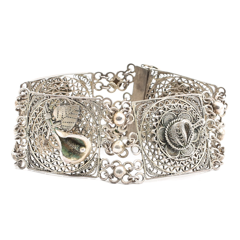 Sterling Silver Sombrero and Floral Station Bracelet