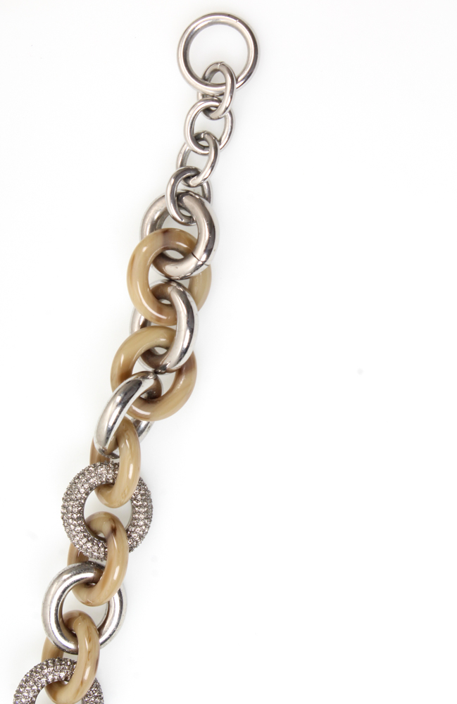 Michael Kors Silver Tone Imitation Horn and Pave Crystal Link Necklace