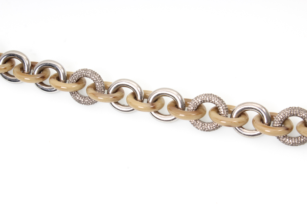 Michael Kors Silver Tone Imitation Horn and Pave Crystal Link Necklace